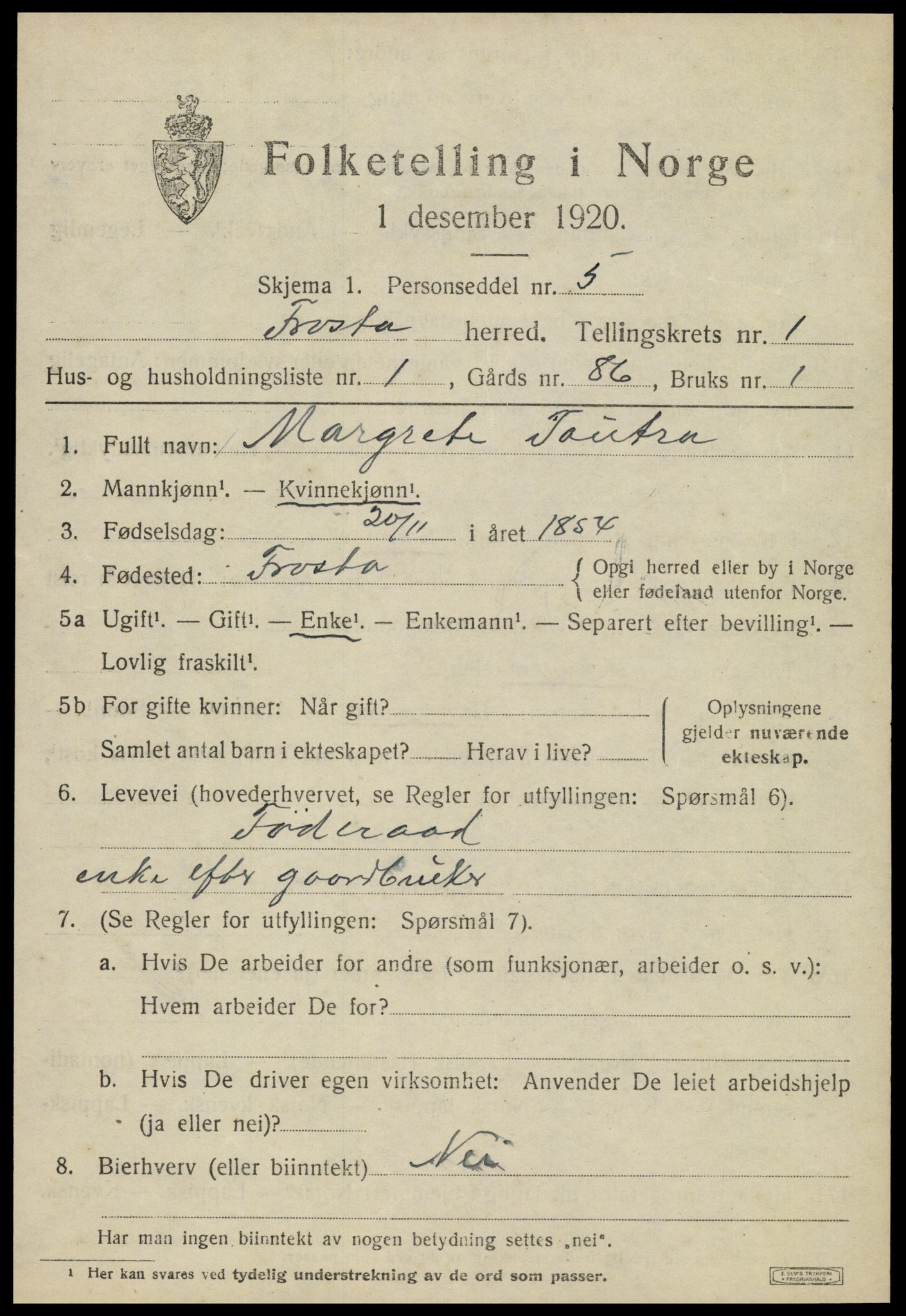 SAT, 1920 census for Frosta, 1920, p. 1026