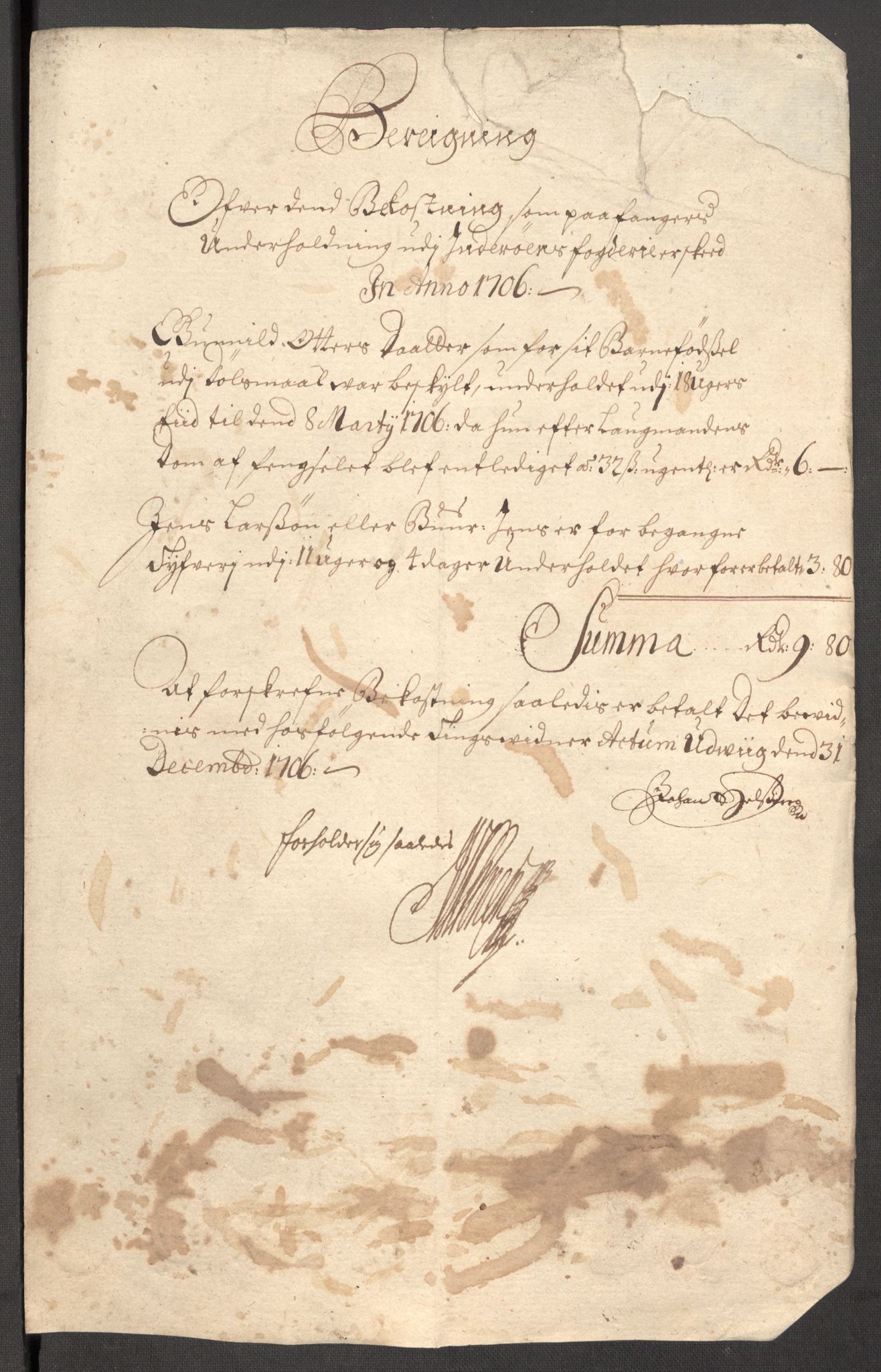 Rentekammeret inntil 1814, Reviderte regnskaper, Fogderegnskap, AV/RA-EA-4092/R63/L4315: Fogderegnskap Inderøy, 1706-1707, p. 255