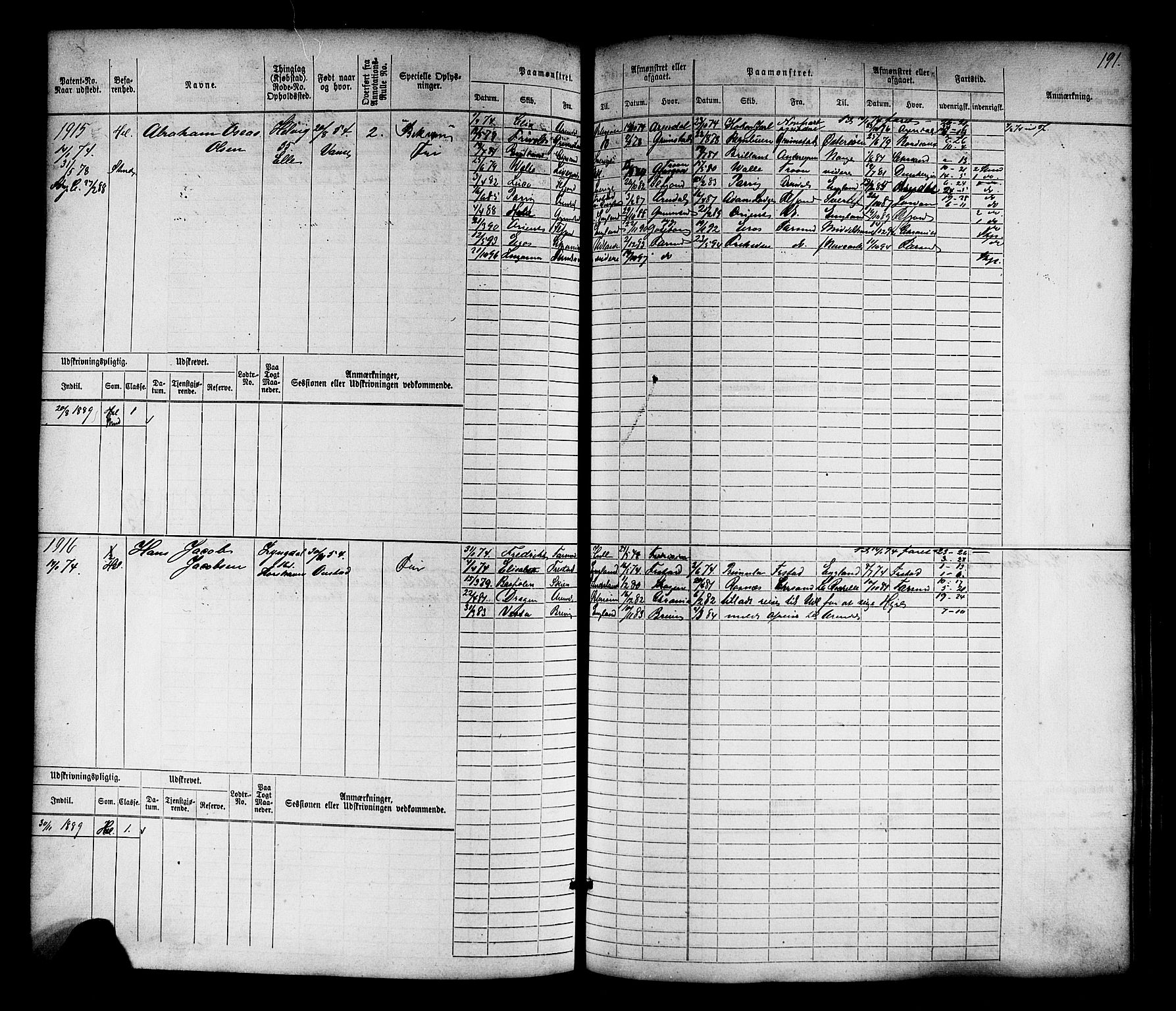 Farsund mønstringskrets, AV/SAK-2031-0017/F/Fb/L0017: Hovedrulle nr 1537-2300, Z-9, 1868-1904, p. 199