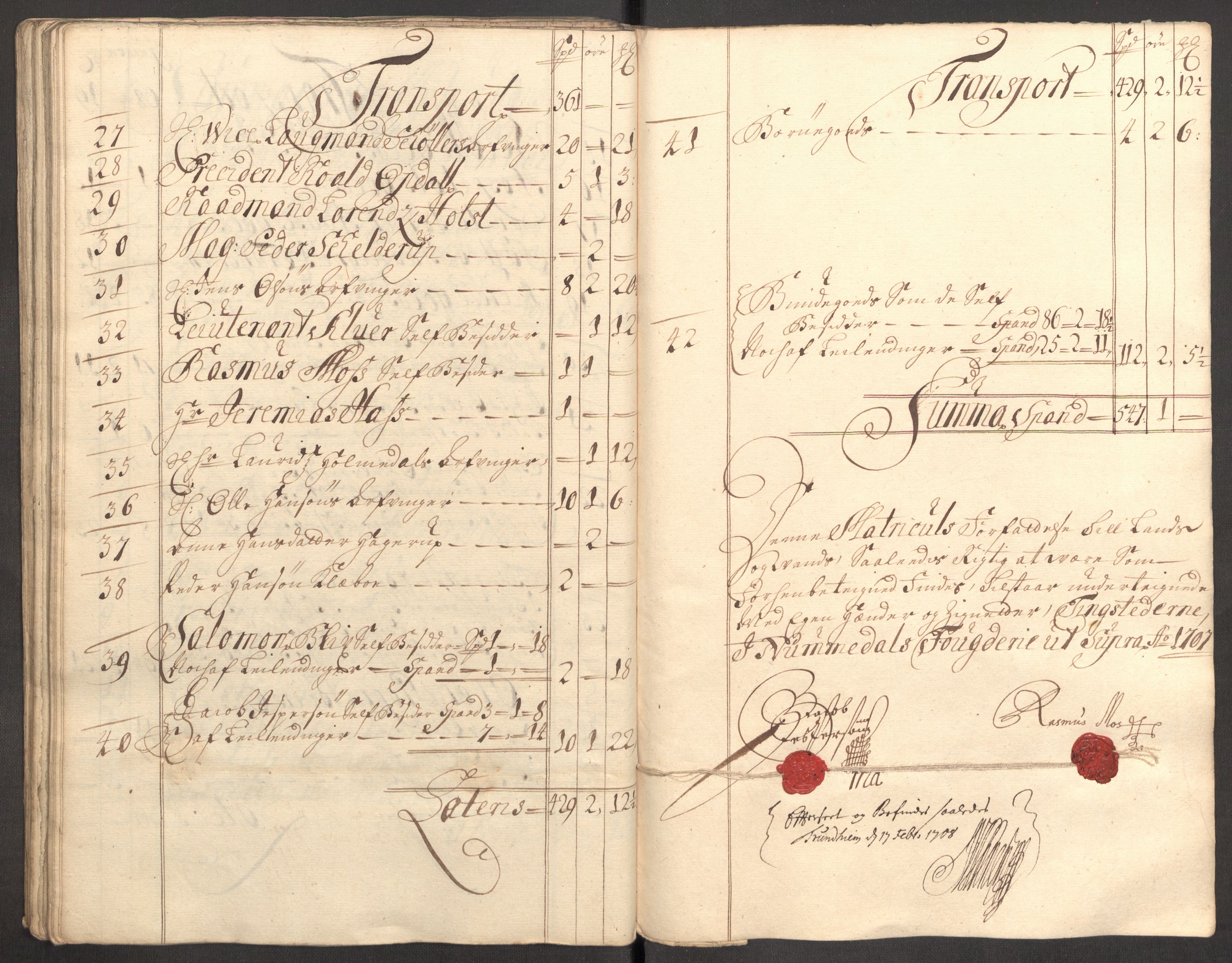 Rentekammeret inntil 1814, Reviderte regnskaper, Fogderegnskap, RA/EA-4092/R64/L4430: Fogderegnskap Namdal, 1707-1708, p. 101