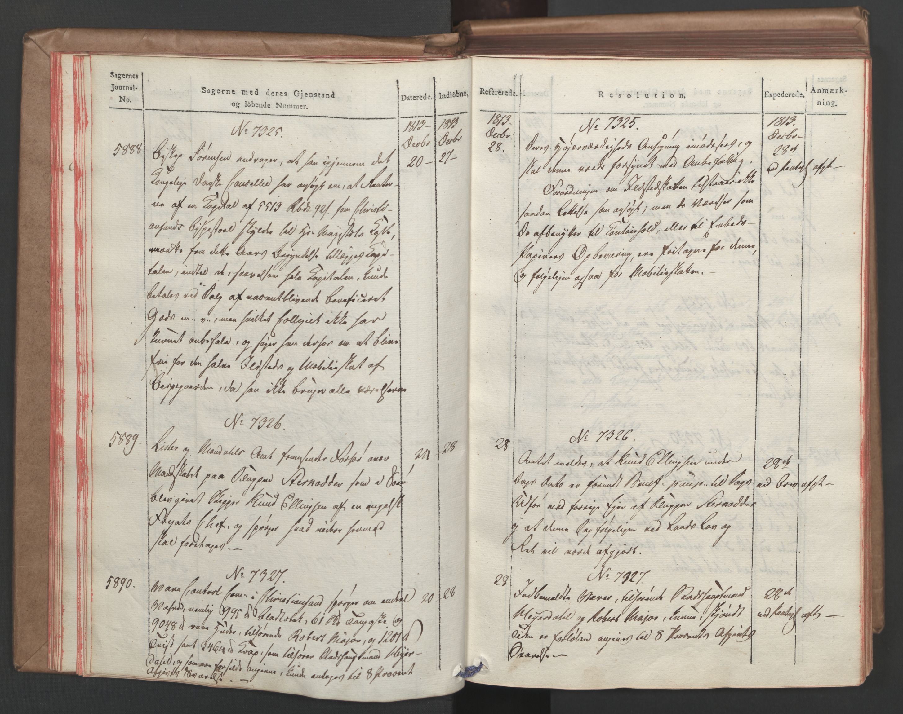 Stattholderembetet 1810-1814, 1. kontor (Kontor A), AV/RA-EA-2872/Ab/L0008: Referatprotokoll,  j.nr. 5846-6405,  l.nr. 7275-7924, 1813-1814, p. 19