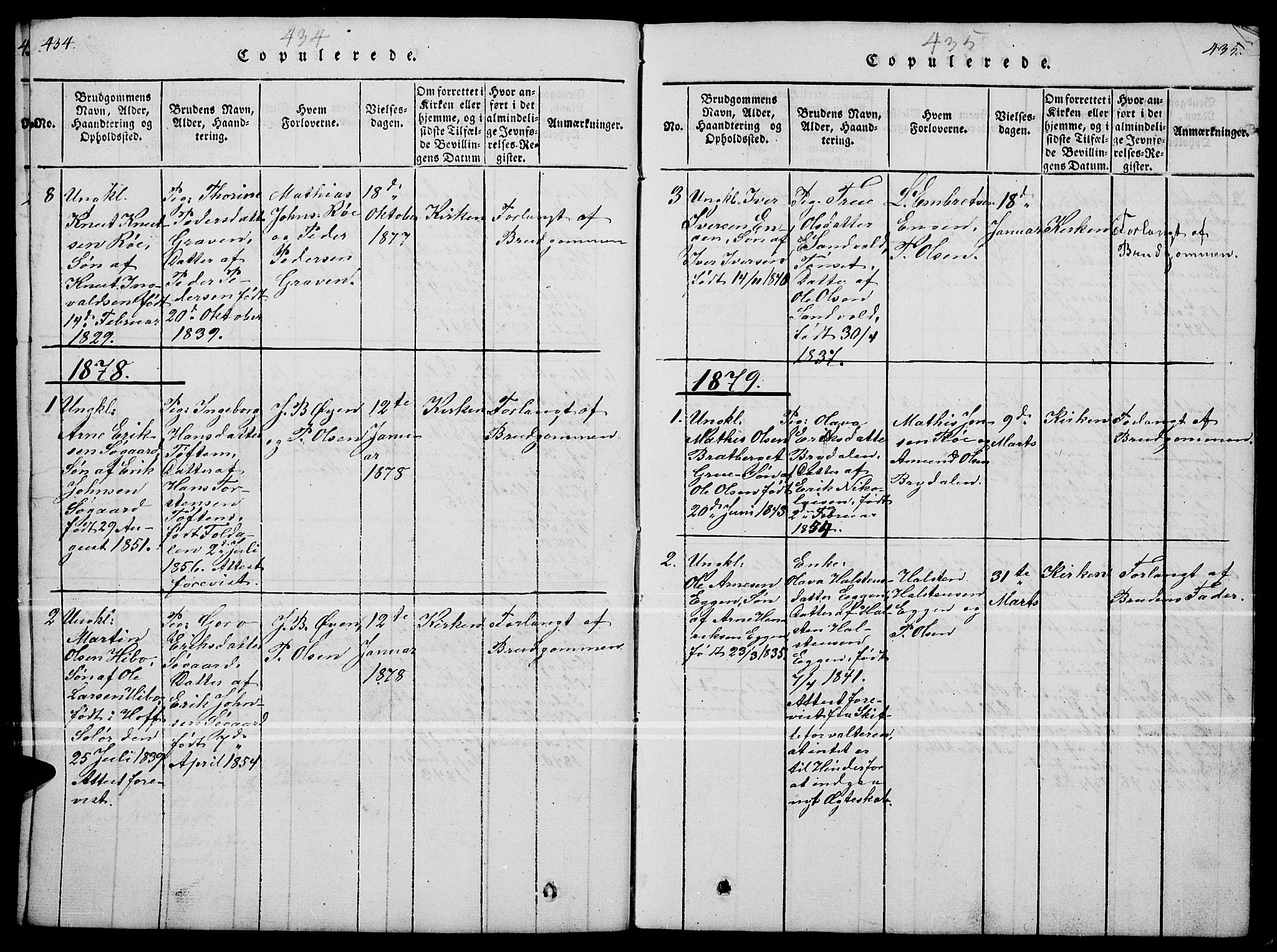 Tynset prestekontor, SAH/PREST-058/H/Ha/Hab/L0004: Parish register (copy) no. 4, 1814-1879, p. 434-435