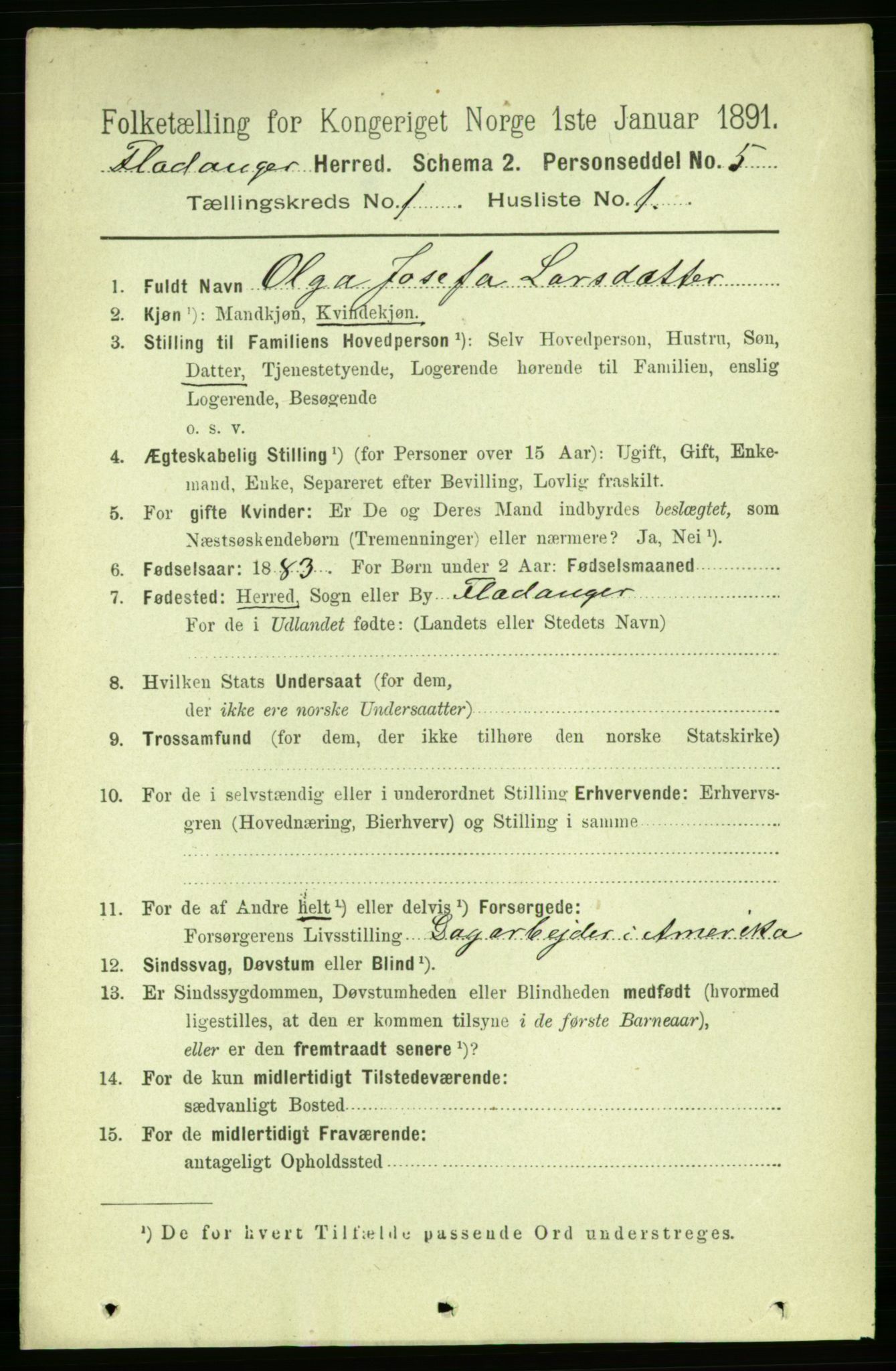 RA, 1891 census for 1749 Flatanger, 1891, p. 107