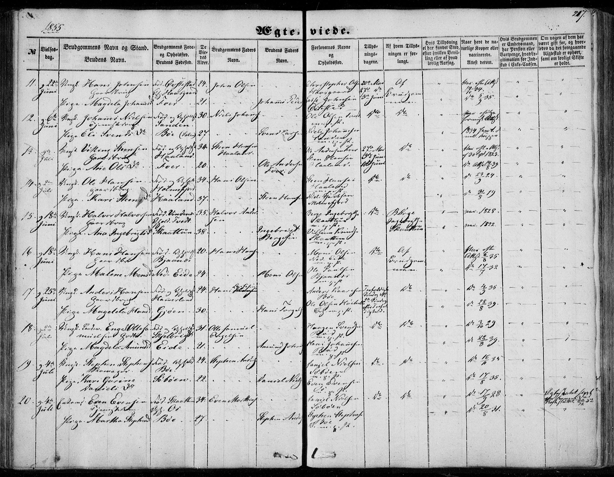 Os sokneprestembete, AV/SAB-A-99929: Parish register (official) no. A 16, 1851-1859, p. 217