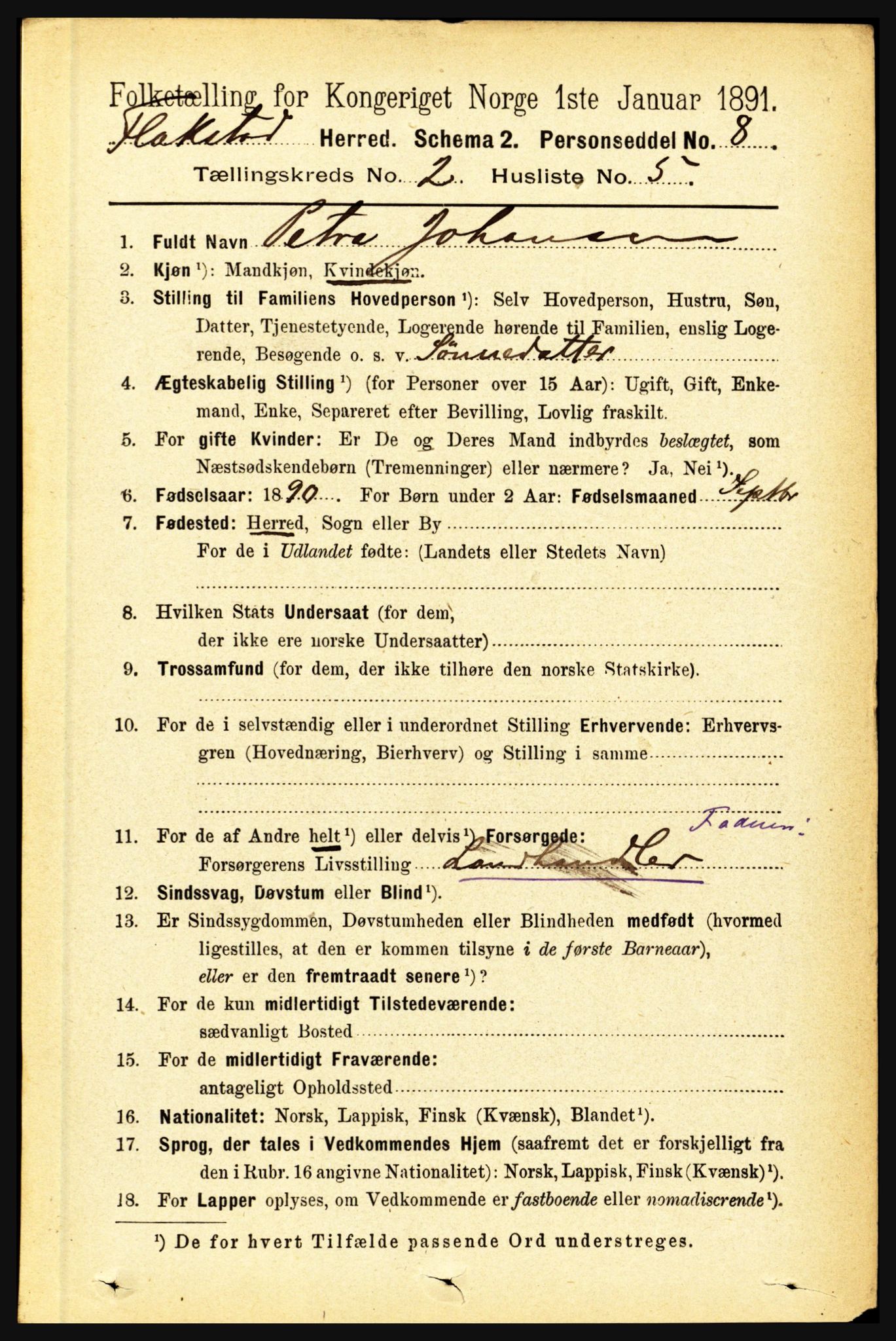 RA, 1891 census for 1859 Flakstad, 1891, p. 640