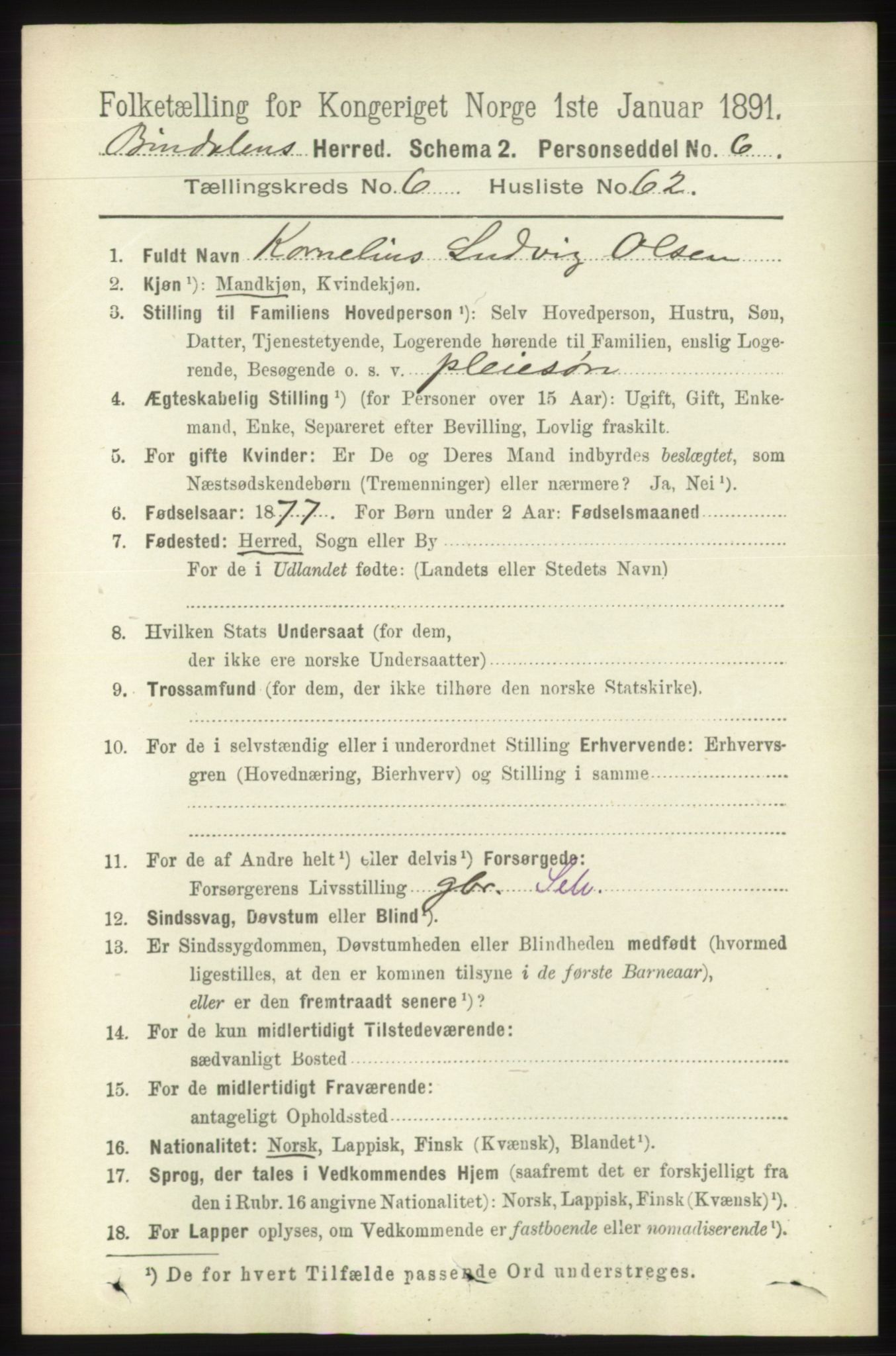 RA, 1891 census for 1811 Bindal, 1891, p. 2135