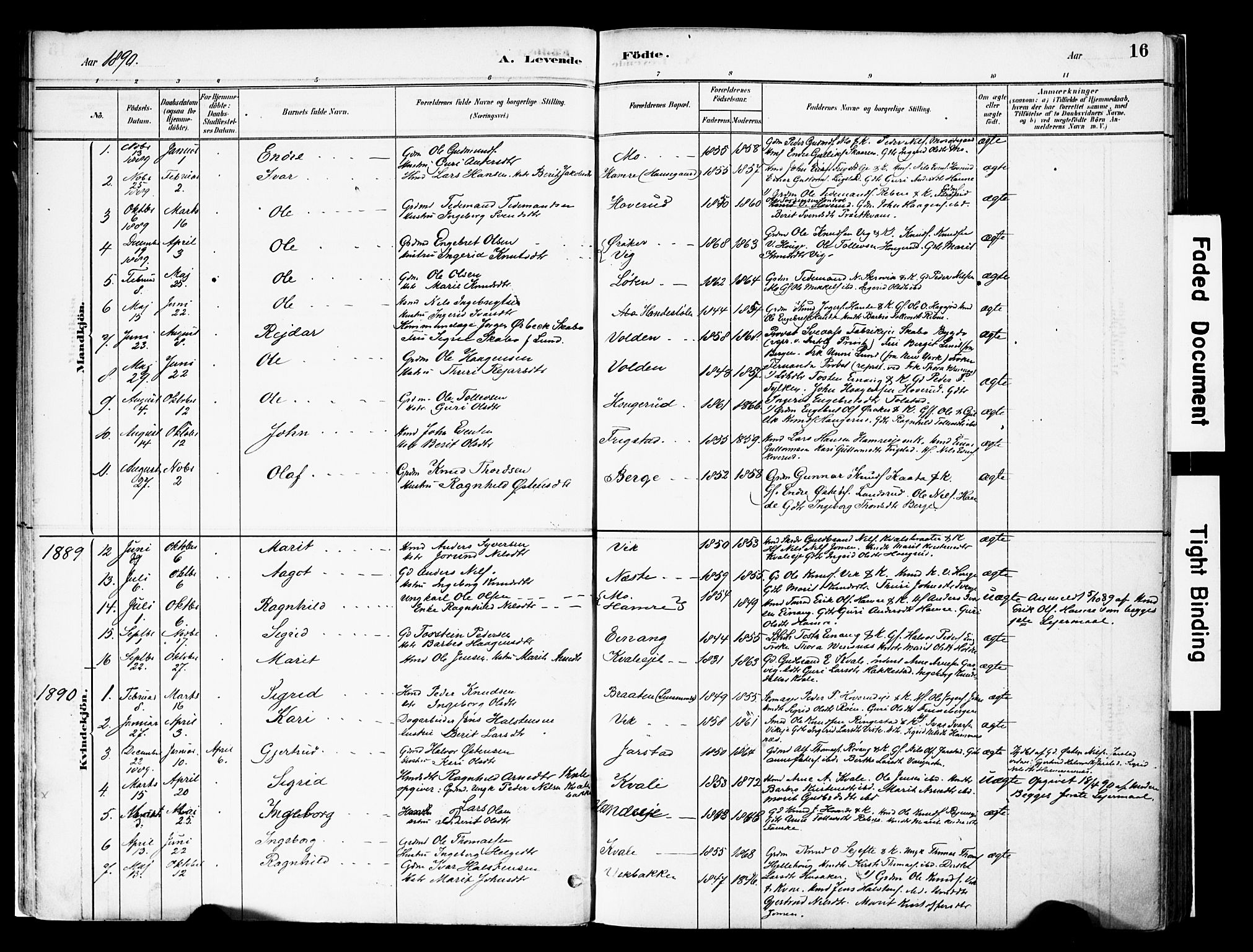 Vestre Slidre prestekontor, SAH/PREST-136/H/Ha/Haa/L0004: Parish register (official) no. 4, 1881-1911, p. 16