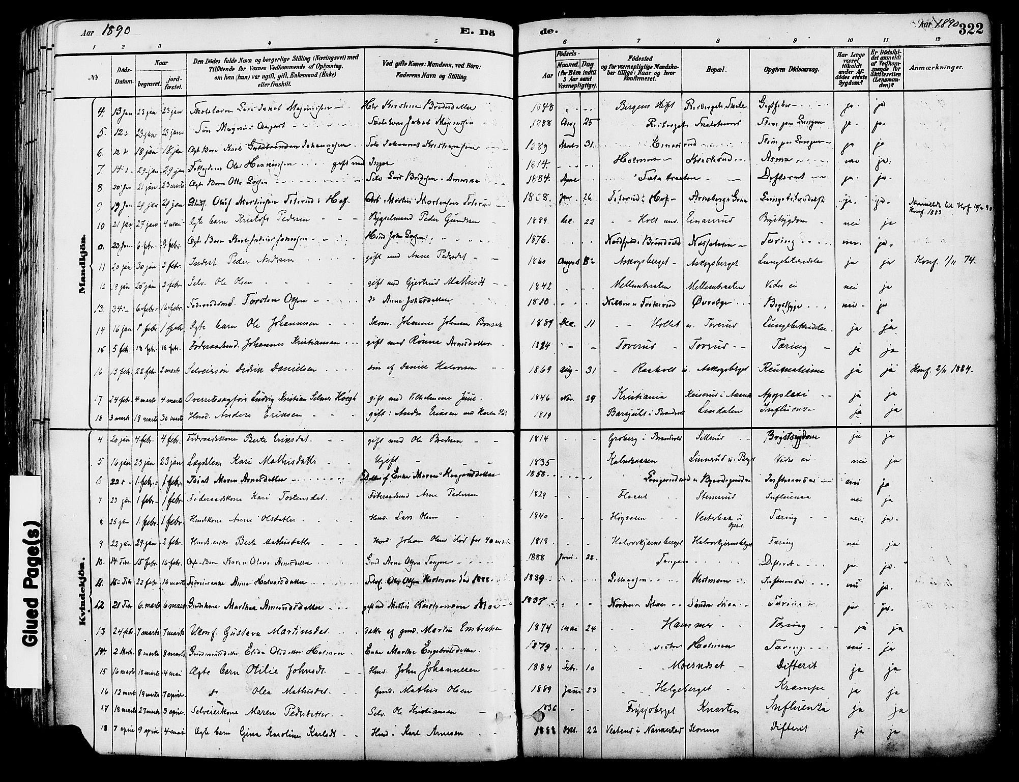 Grue prestekontor, SAH/PREST-036/H/Ha/Haa/L0012: Parish register (official) no. 12, 1881-1897, p. 322