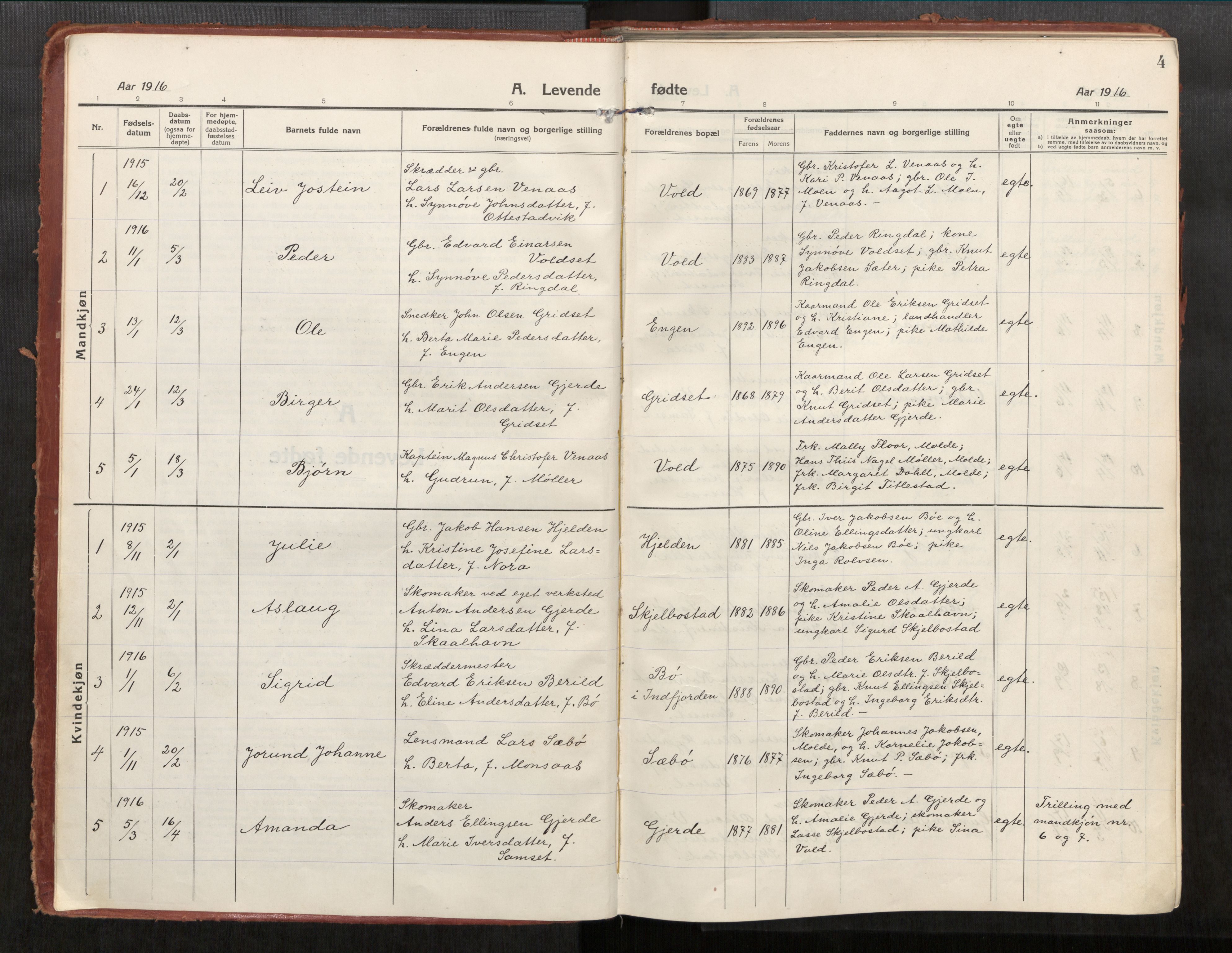 Eid sokneprestkontor, AV/SAT-A-1254: Parish register (official) no. 543A04, 1916-1956, p. 4