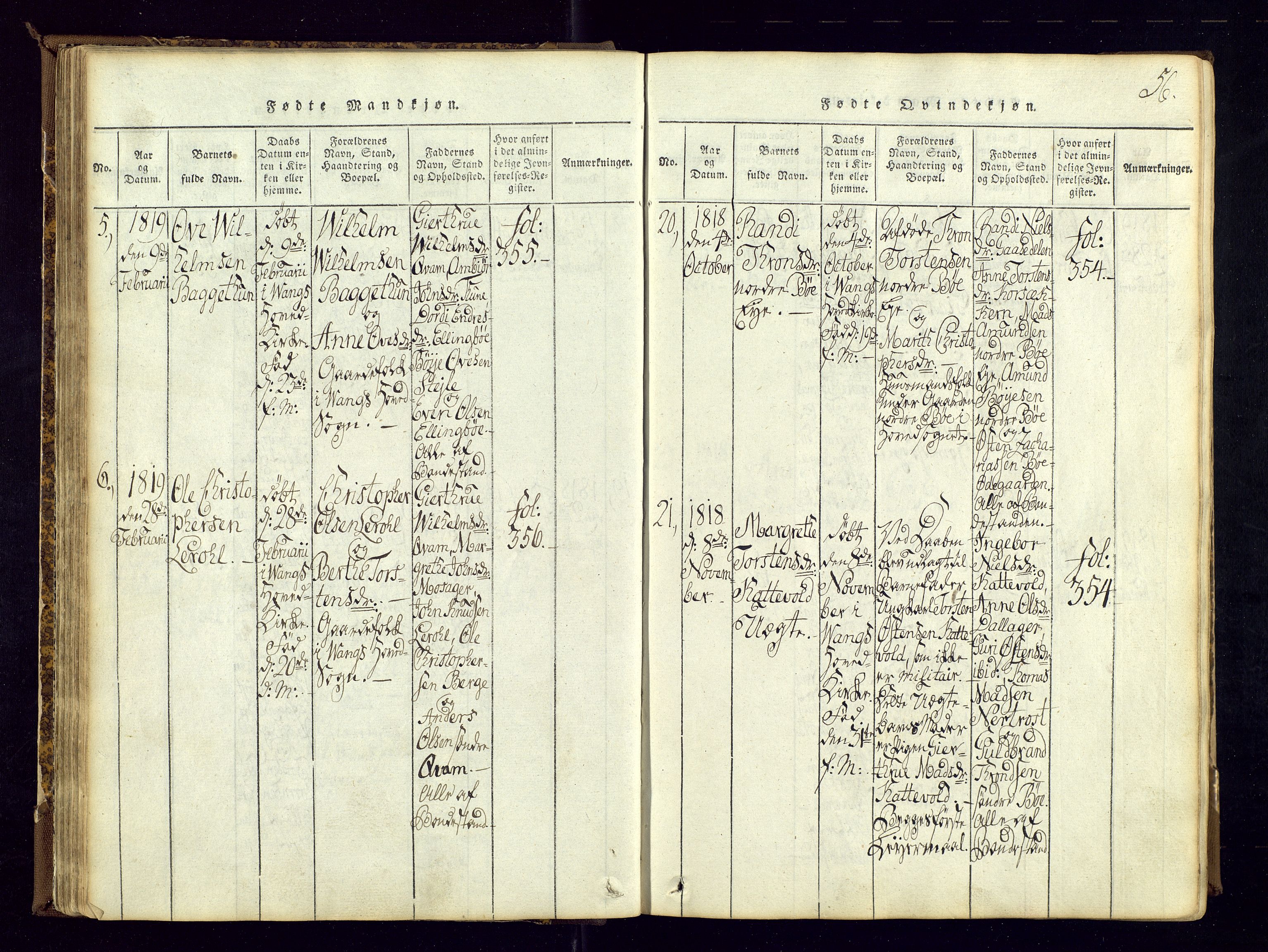 Vang prestekontor, Valdres, AV/SAH-PREST-140/H/Ha/L0004: Parish register (official) no. 4, 1814-1831, p. 56