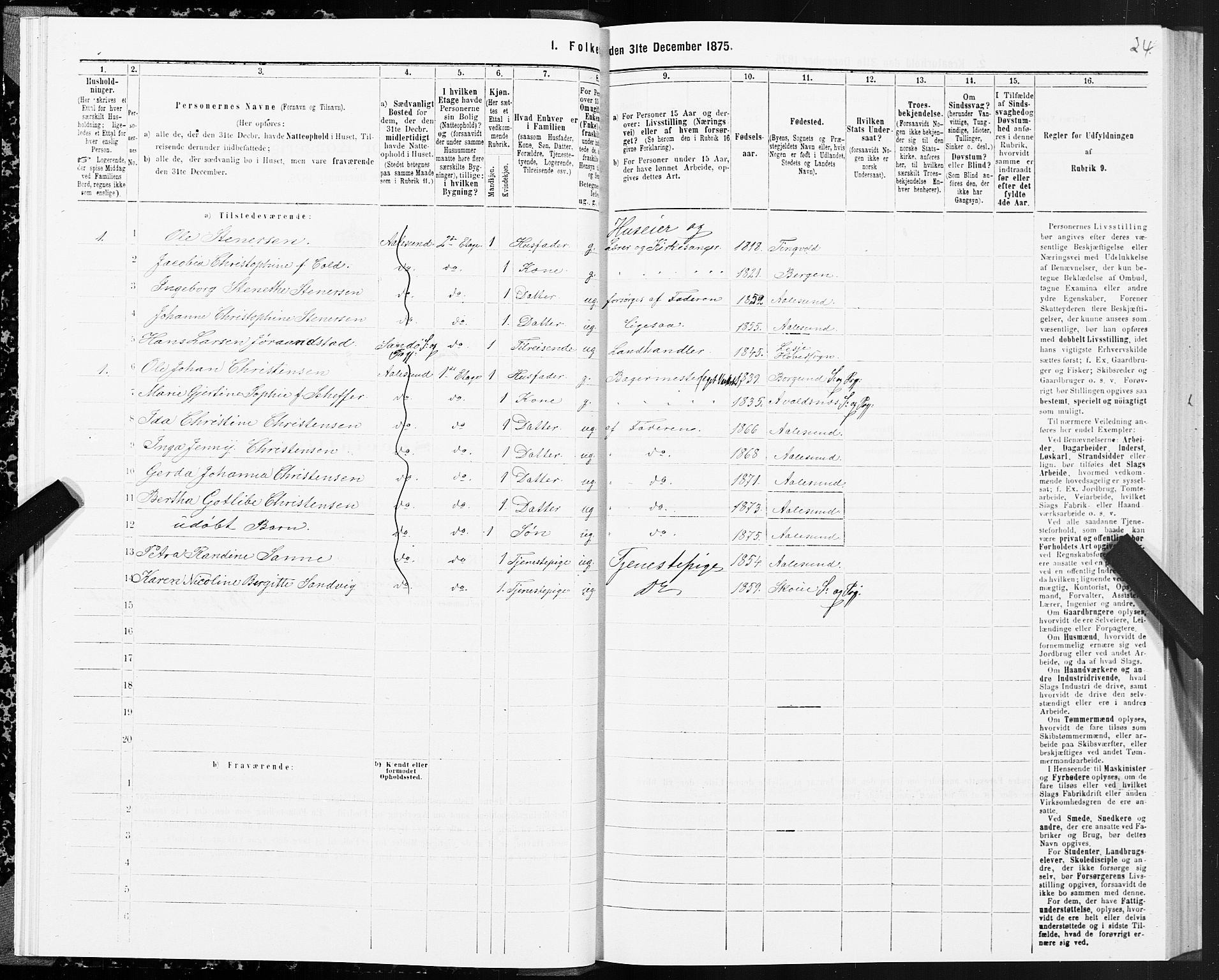 SAT, 1875 census for 1501P Ålesund, 1875, p. 2024