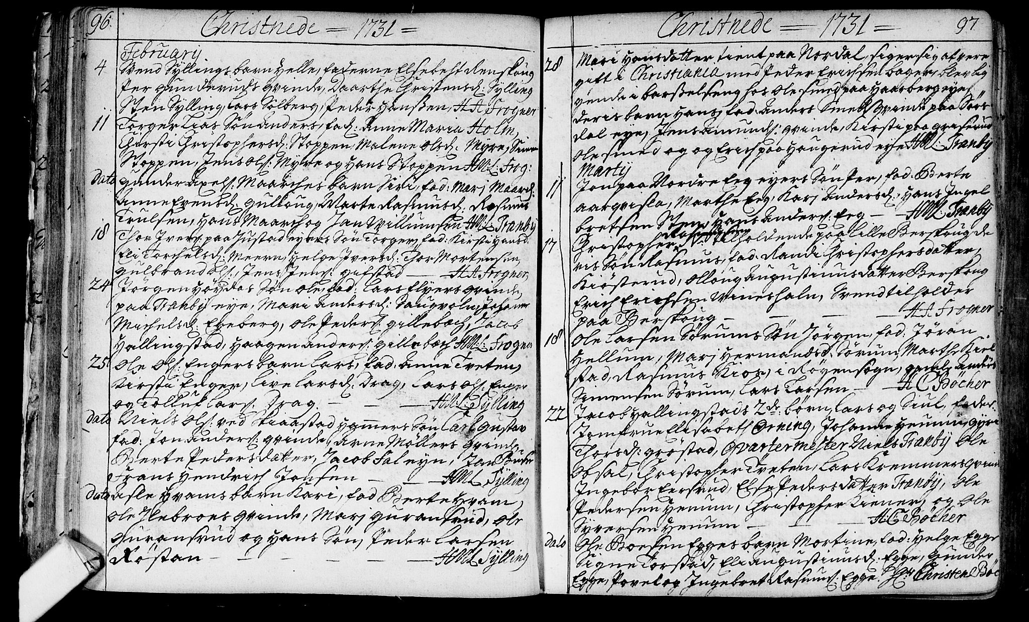 Lier kirkebøker, AV/SAKO-A-230/F/Fa/L0003: Parish register (official) no. I 3, 1727-1748, p. 96-97