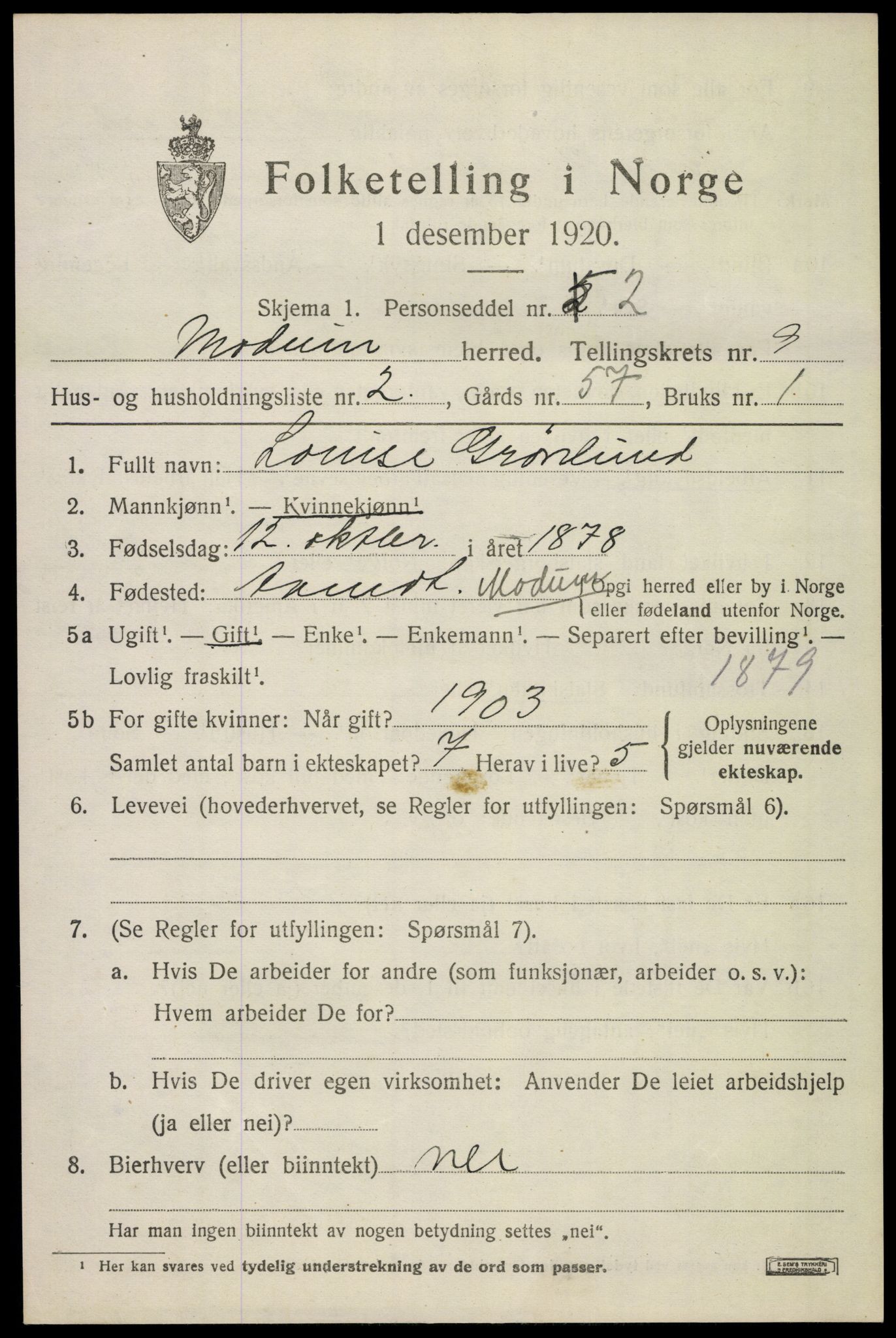 SAKO, 1920 census for Modum, 1920, p. 11749