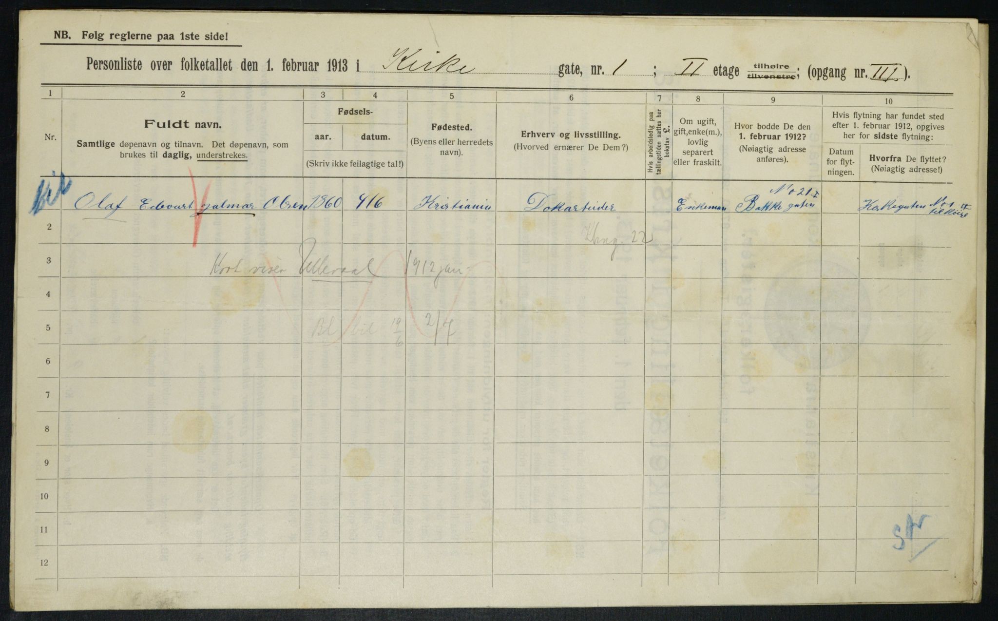 OBA, Municipal Census 1913 for Kristiania, 1913, p. 49463