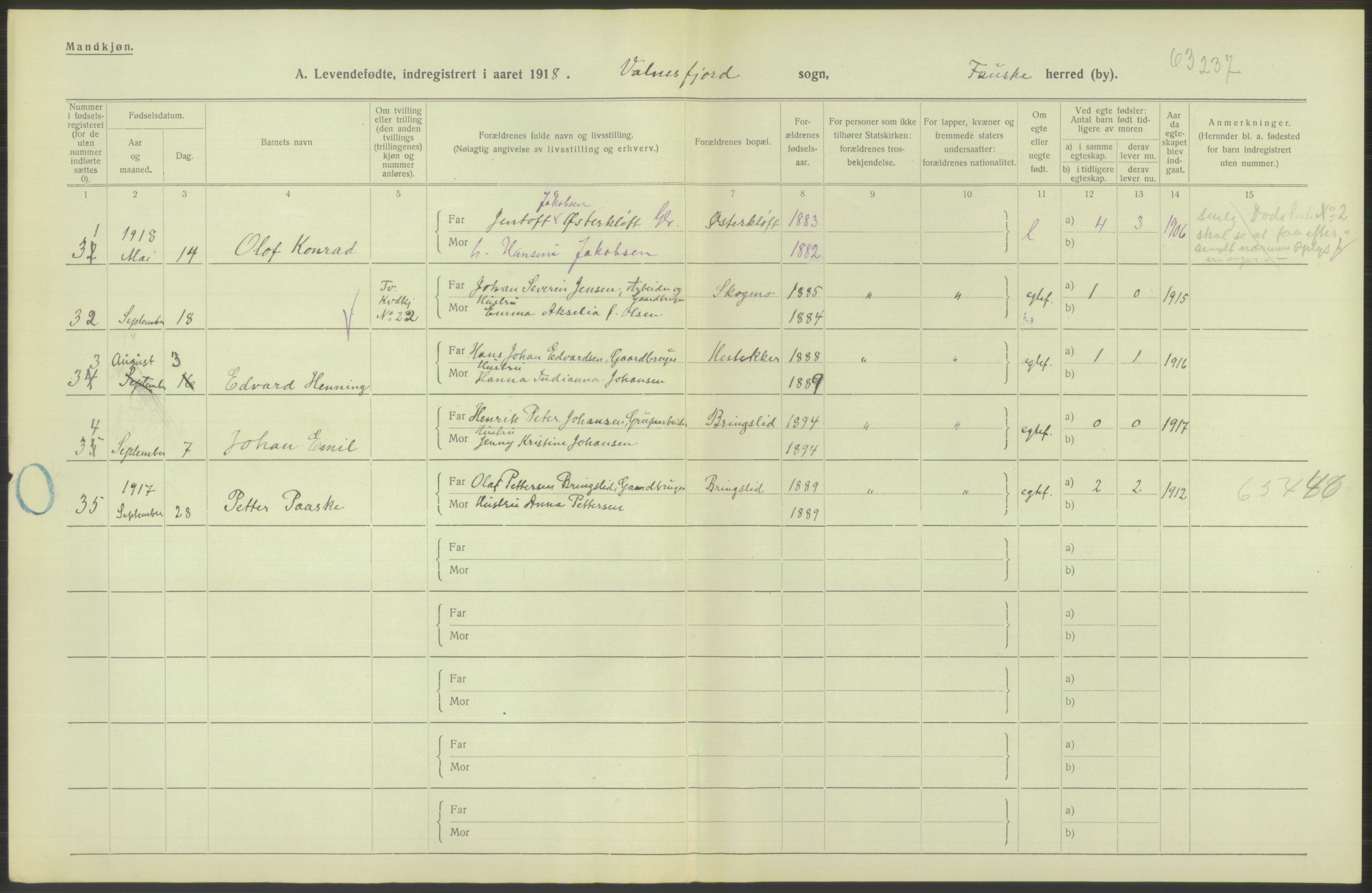 Statistisk sentralbyrå, Sosiodemografiske emner, Befolkning, RA/S-2228/D/Df/Dfb/Dfbh/L0052: Nordland fylke: Levendefødte menn og kvinner. Bygder., 1918, p. 514