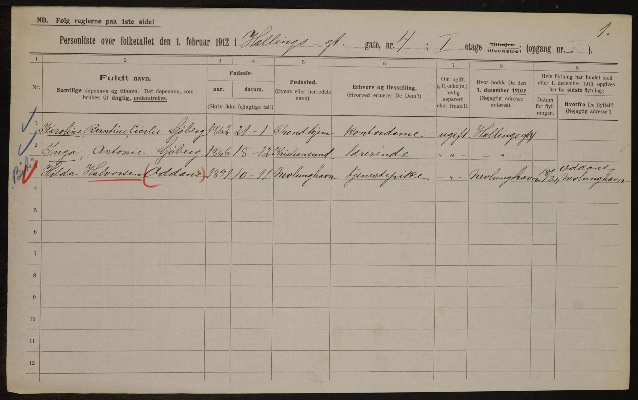 OBA, Municipal Census 1912 for Kristiania, 1912, p. 34166