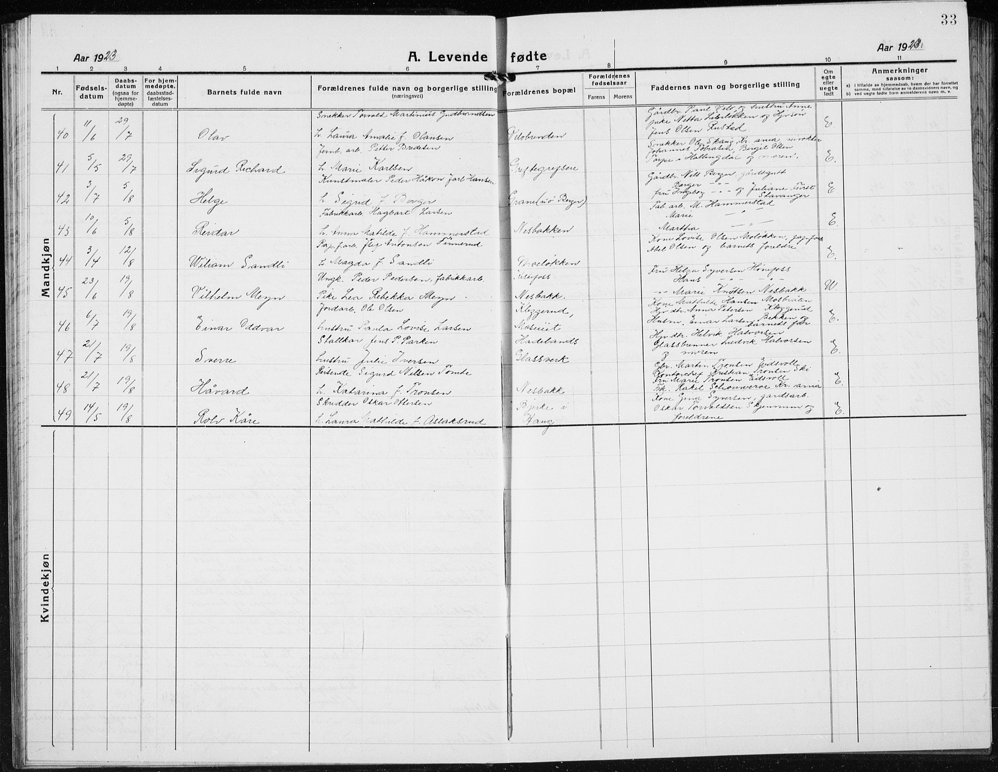 Jevnaker prestekontor, AV/SAH-PREST-116/H/Ha/Hab/L0005: Parish register (copy) no. 5, 1919-1934, p. 33