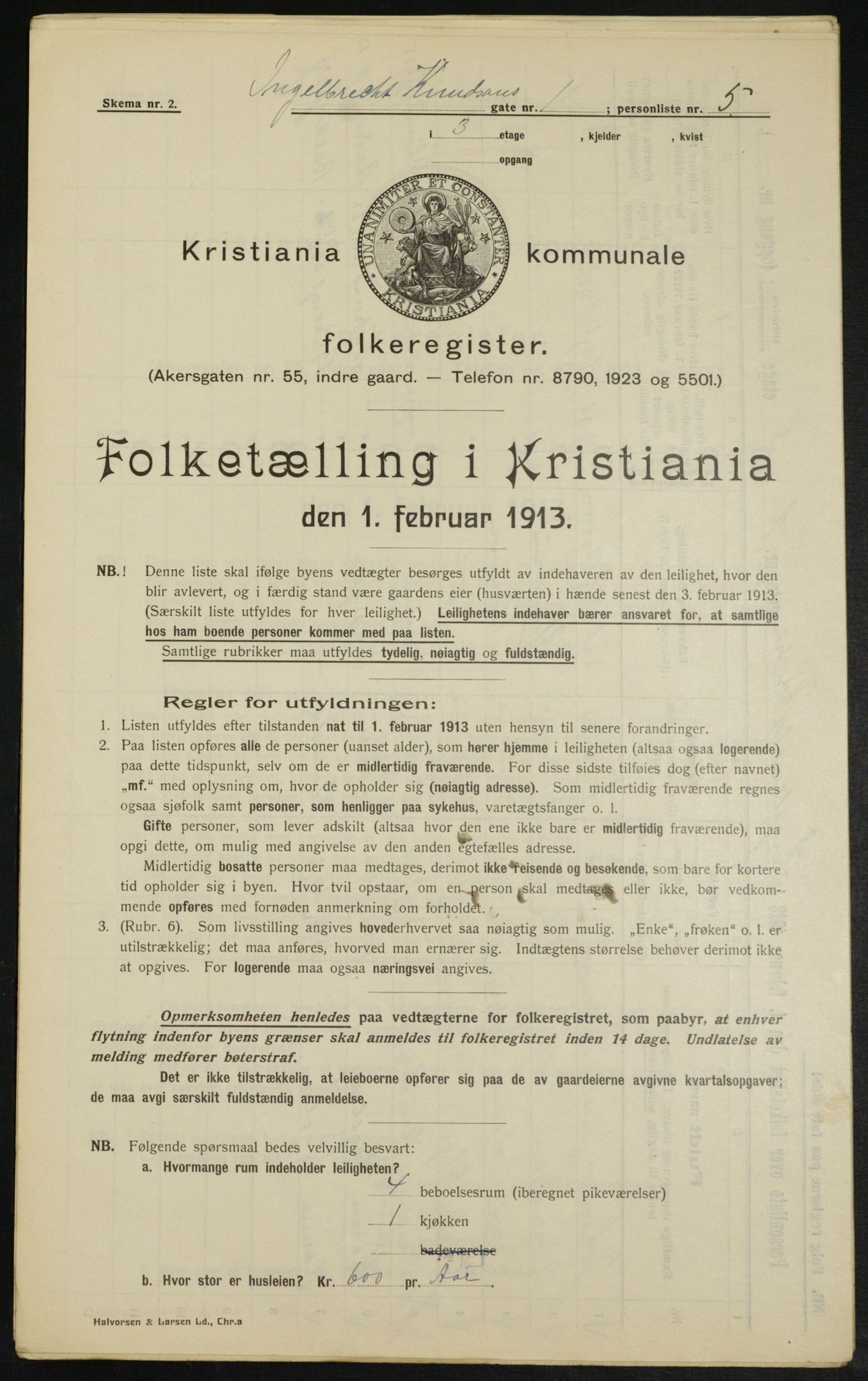 OBA, Municipal Census 1913 for Kristiania, 1913, p. 43645