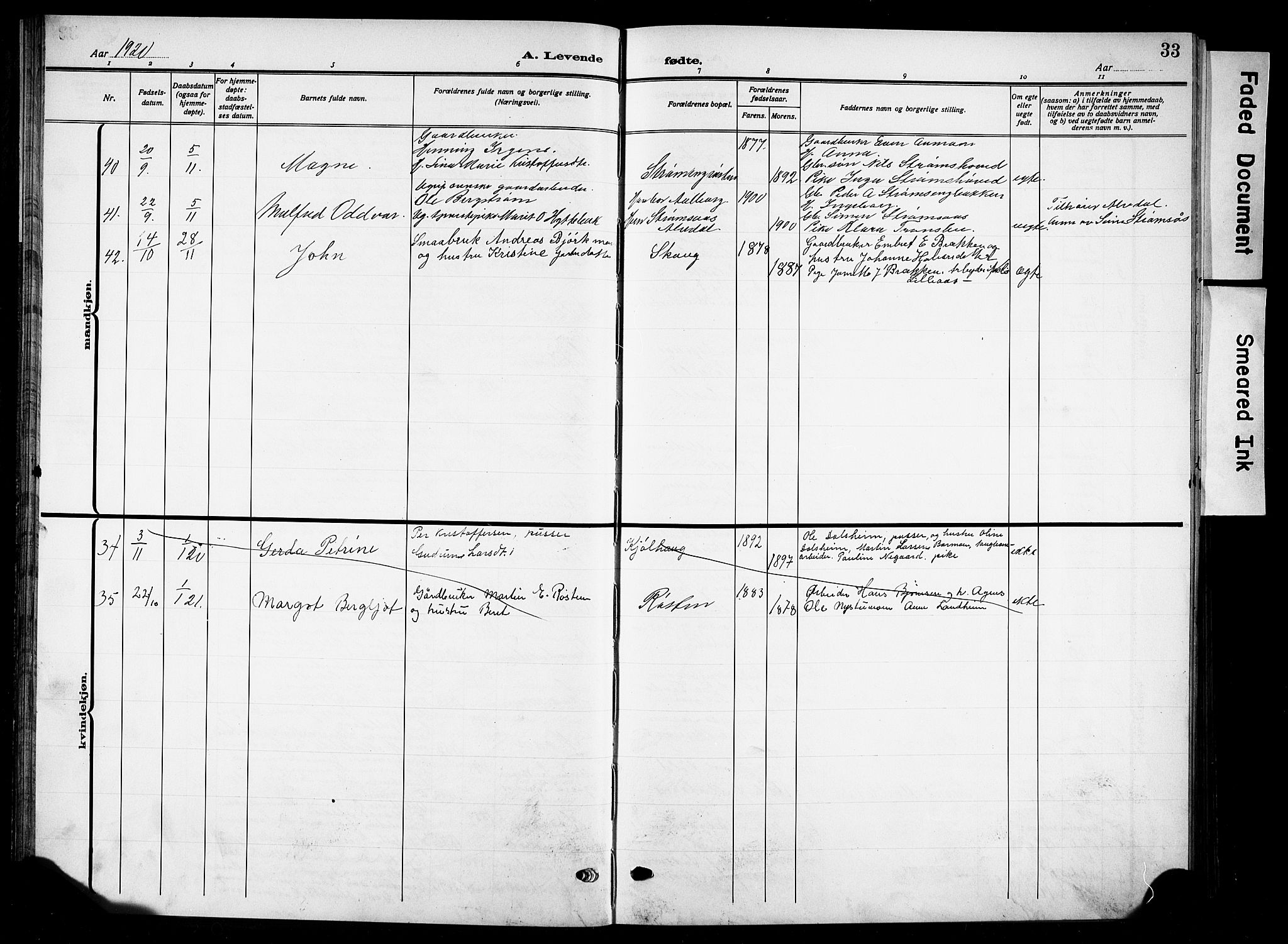 Tynset prestekontor, SAH/PREST-058/H/Ha/Hab/L0011: Parish register (copy) no. 11, 1915-1930, p. 33
