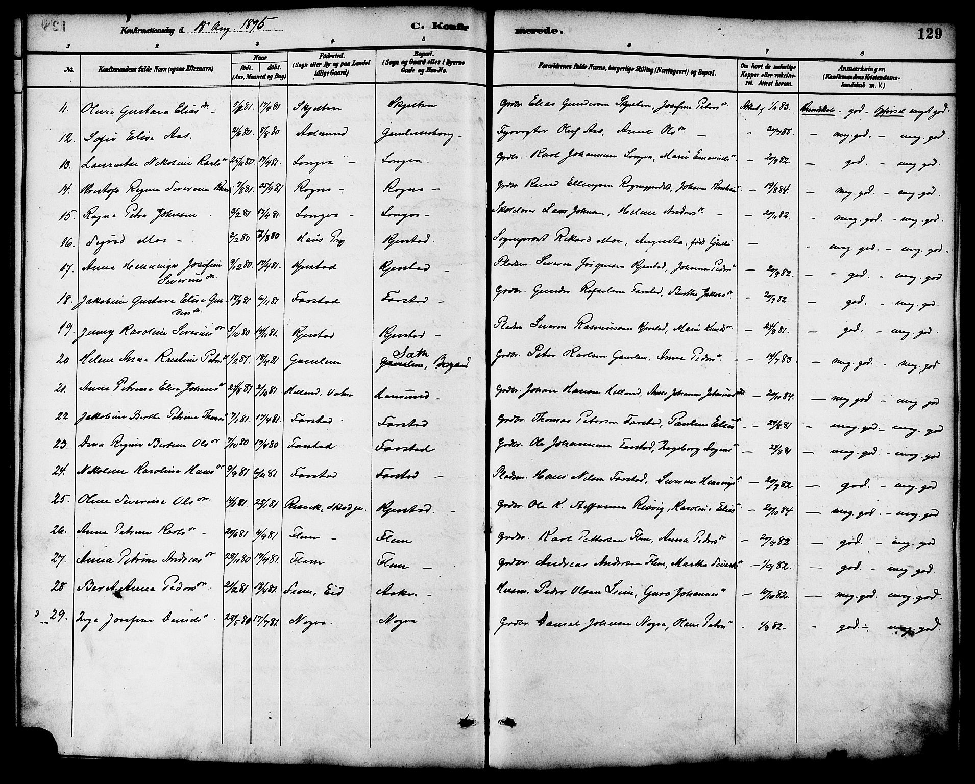 Ministerialprotokoller, klokkerbøker og fødselsregistre - Møre og Romsdal, AV/SAT-A-1454/536/L0501: Parish register (official) no. 536A10, 1884-1896, p. 129