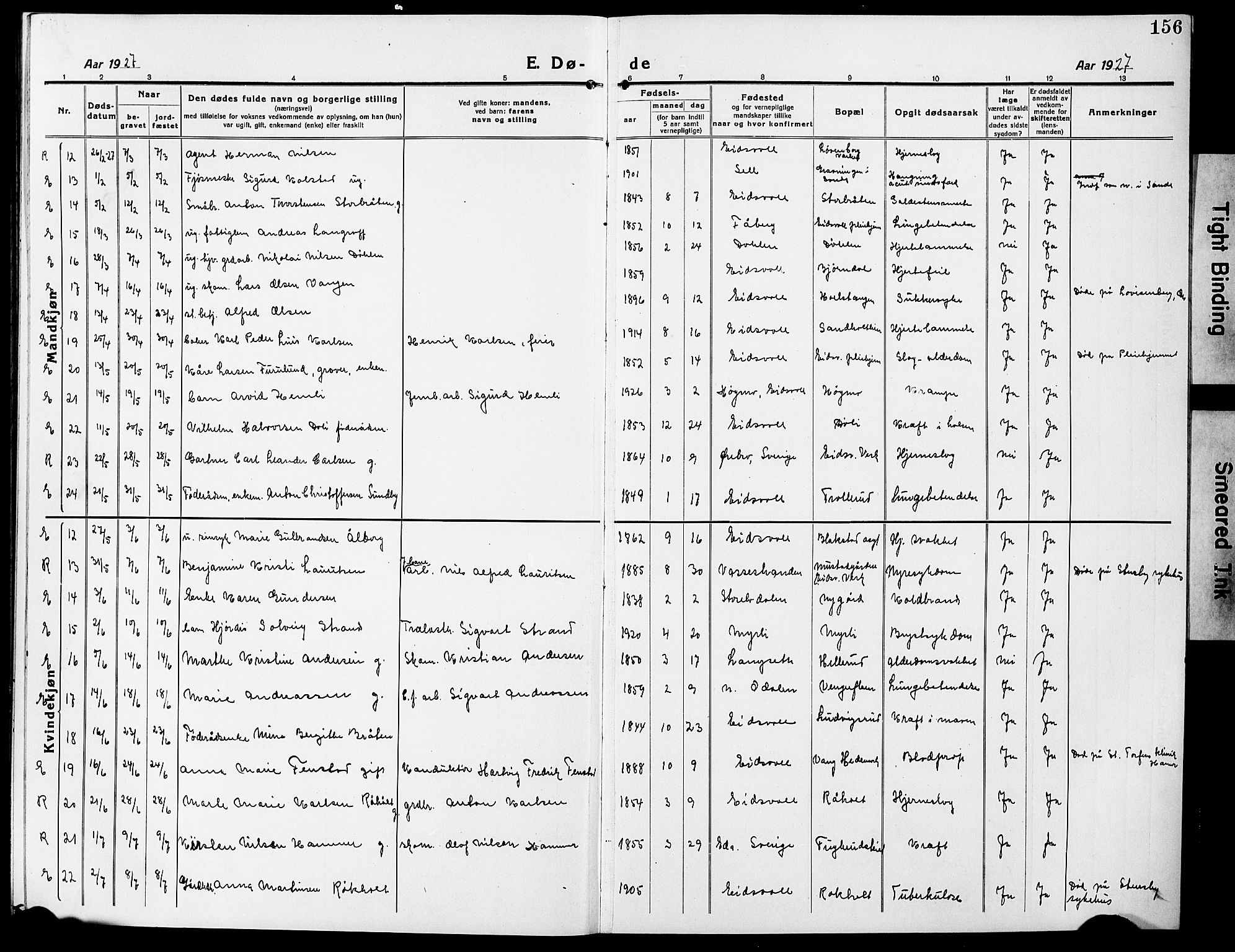 Eidsvoll prestekontor Kirkebøker, AV/SAO-A-10888/G/Ga/L0009: Parish register (copy) no. I 9, 1914-1927, p. 156