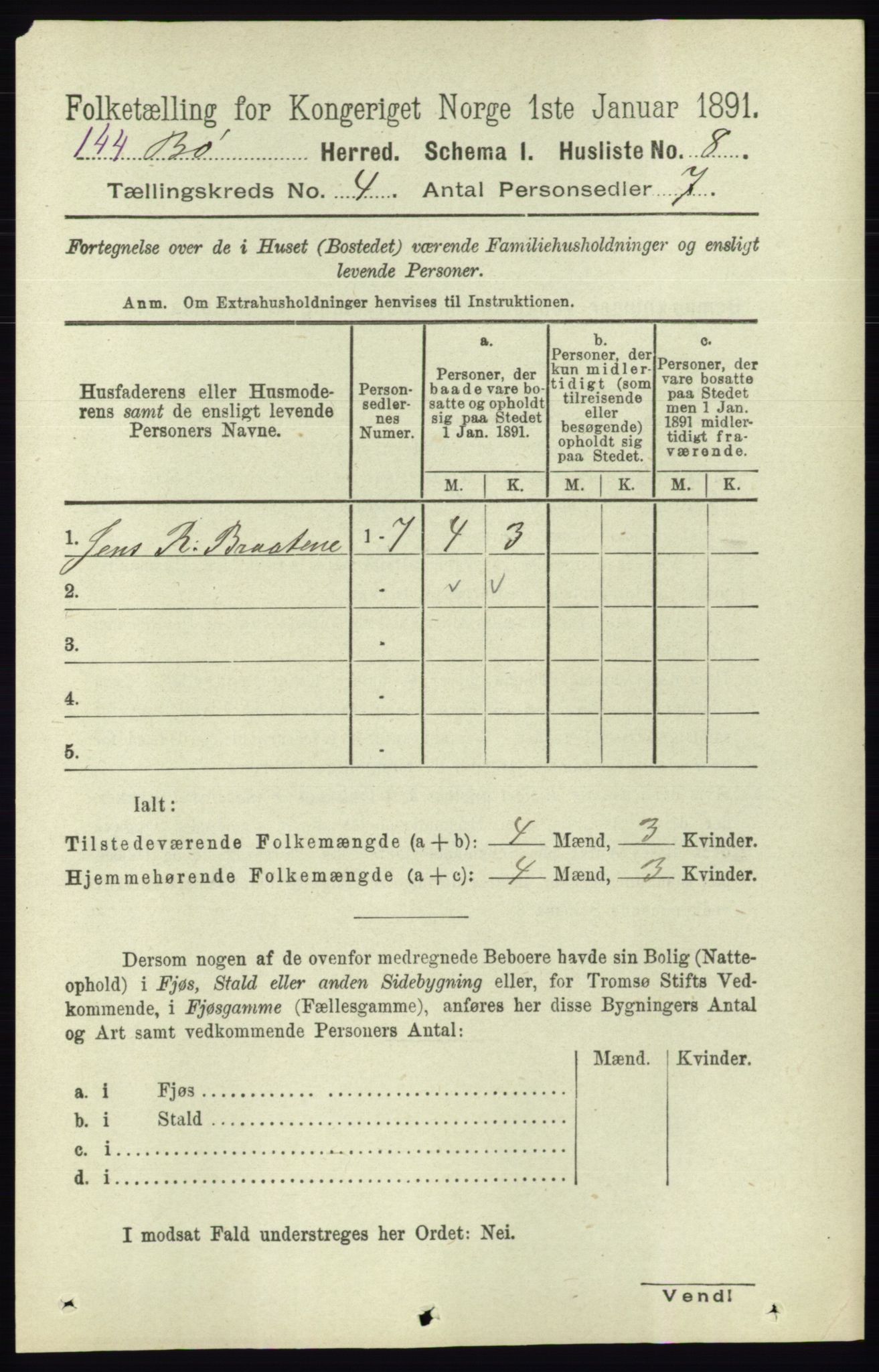 RA, 1891 census for 0821 Bø, 1891, p. 1208