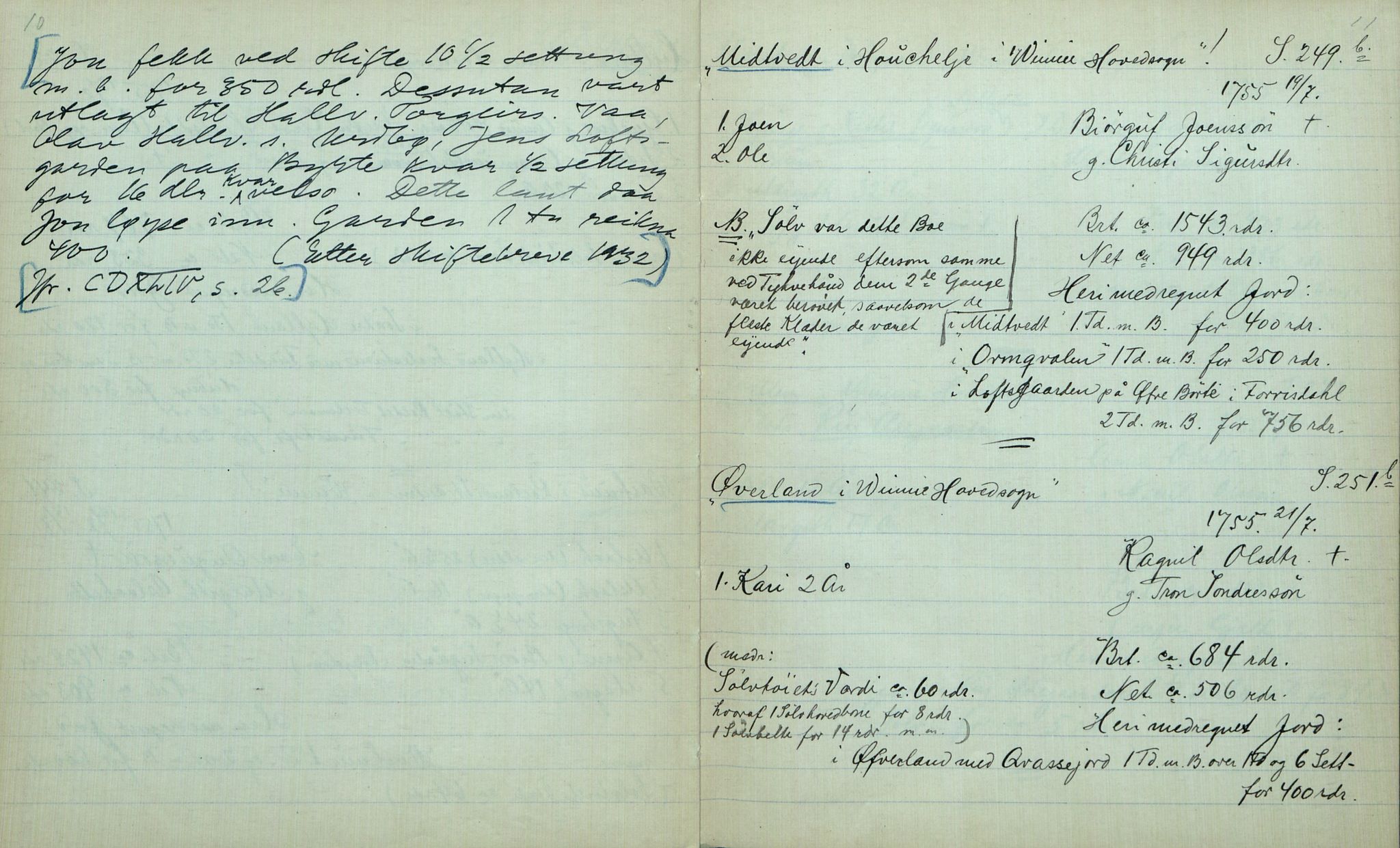 Rikard Berge, TEMU/TGM-A-1003/F/L0012/0012: 400-450 / 411 Vinje 1753-73 Skifte. R. Berge, 1917, p. 10-11