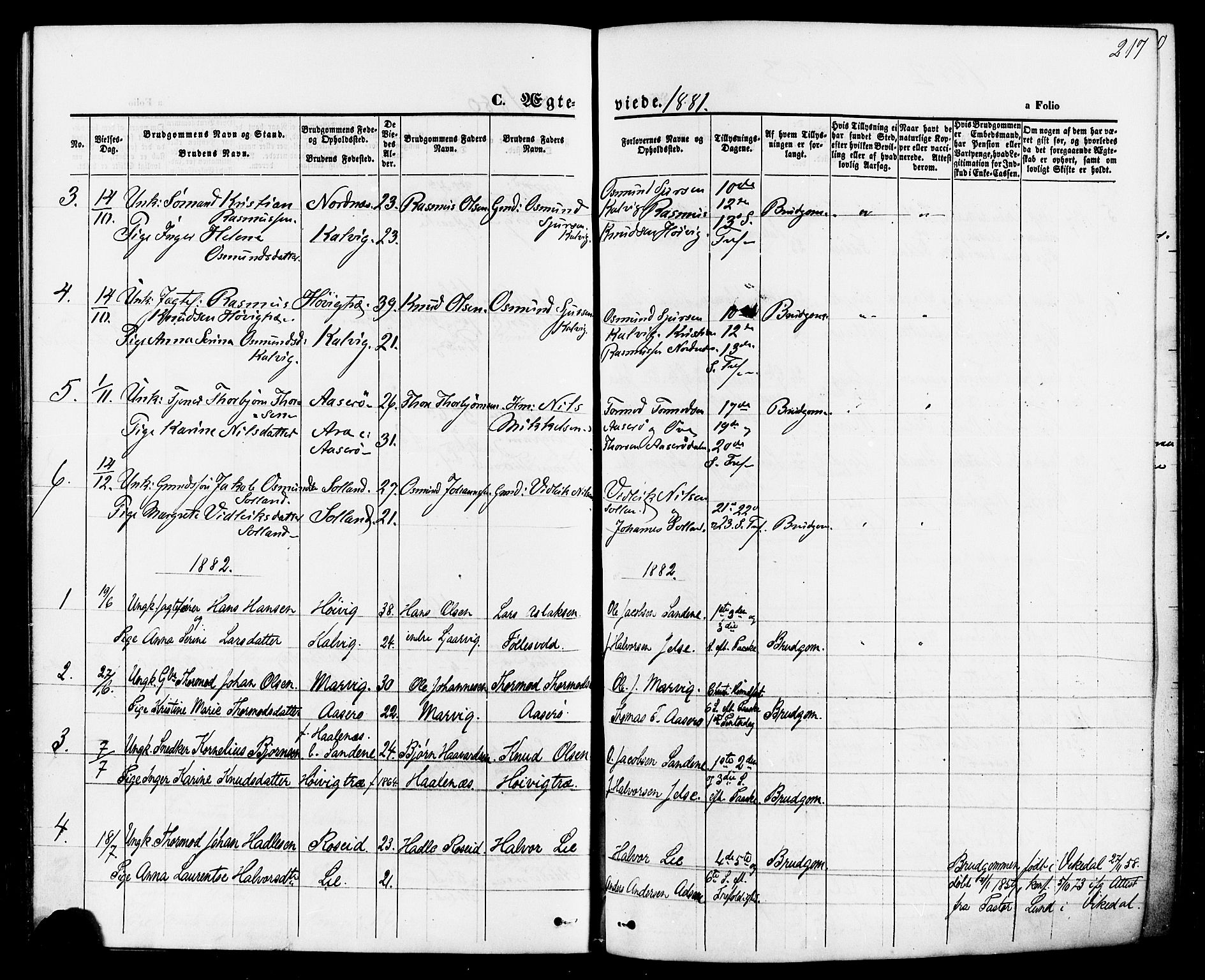 Jelsa sokneprestkontor, SAST/A-101842/01/IV: Parish register (official) no. A 8, 1867-1883, p. 217