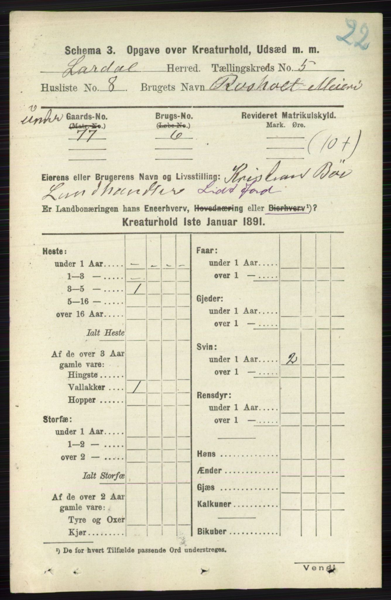 RA, 1891 census for 0728 Lardal, 1891, p. 4053