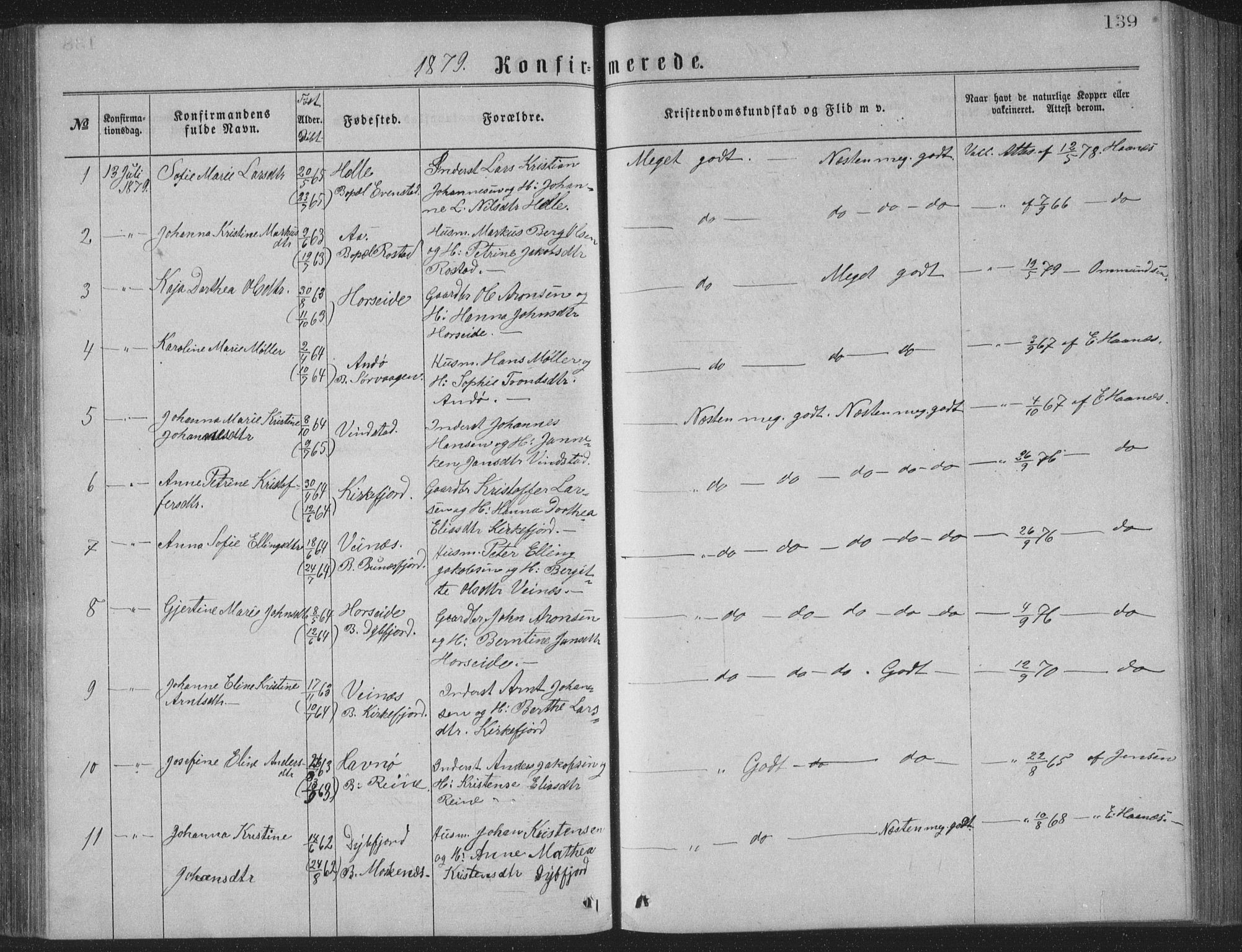 Ministerialprotokoller, klokkerbøker og fødselsregistre - Nordland, AV/SAT-A-1459/886/L1225: Parish register (copy) no. 886C02, 1874-1896, p. 139