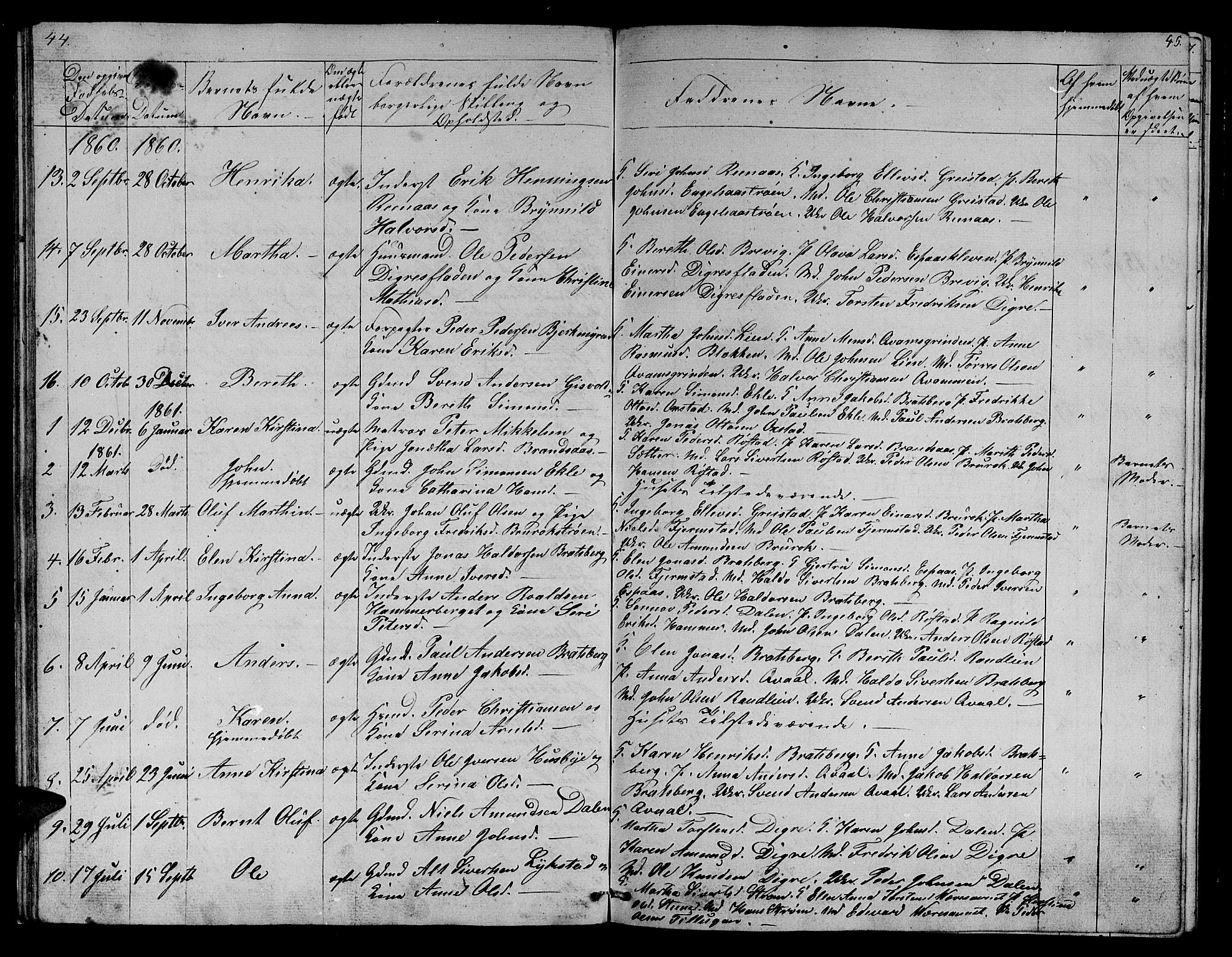 Ministerialprotokoller, klokkerbøker og fødselsregistre - Sør-Trøndelag, SAT/A-1456/608/L0339: Parish register (copy) no. 608C05, 1844-1863, p. 44-45