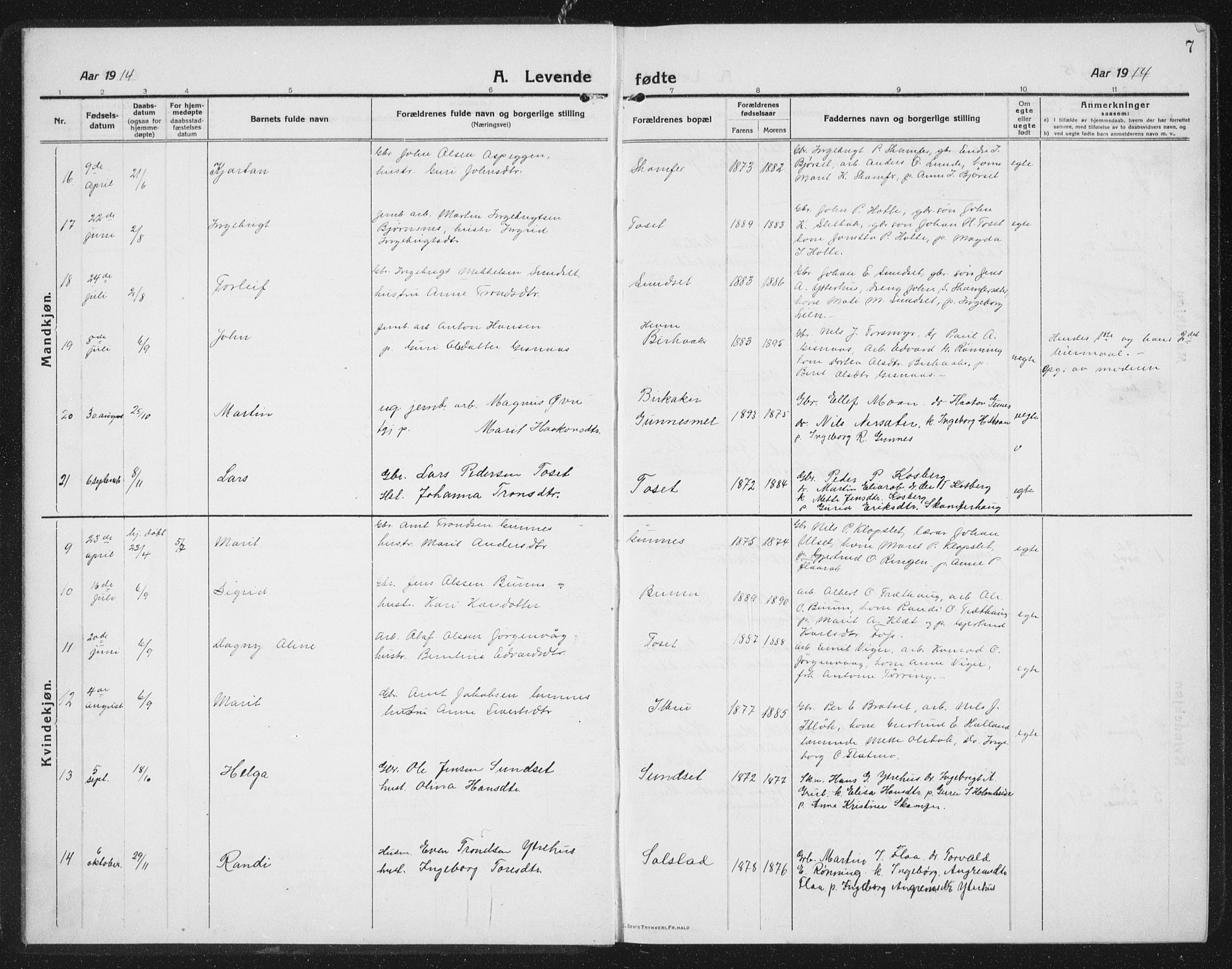 Ministerialprotokoller, klokkerbøker og fødselsregistre - Sør-Trøndelag, SAT/A-1456/675/L0888: Parish register (copy) no. 675C01, 1913-1935, p. 7
