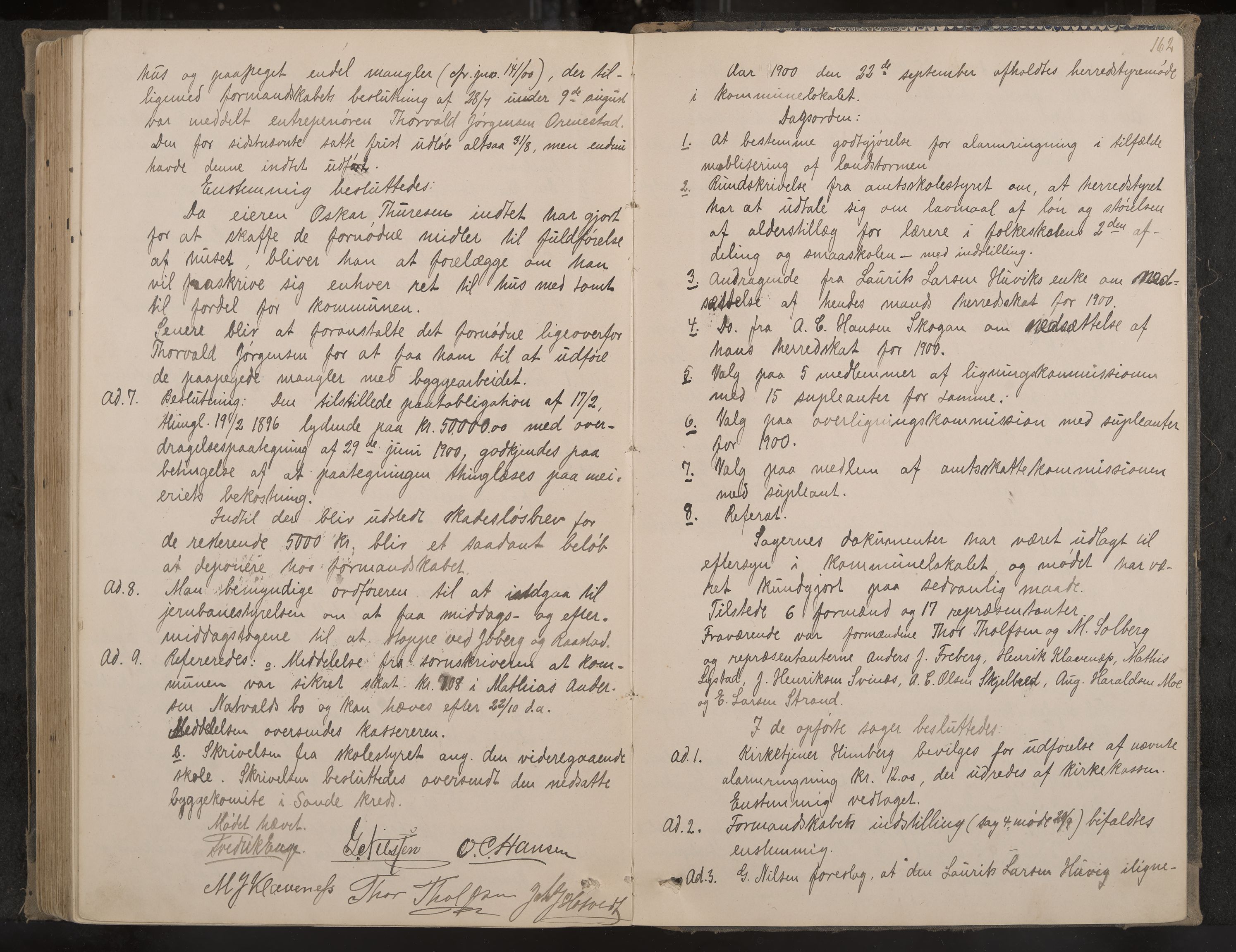 Sandar formannskap og sentraladministrasjon, IKAK/0724021/A/Aa/L0002: Møtebok, 1895-1900, p. 162