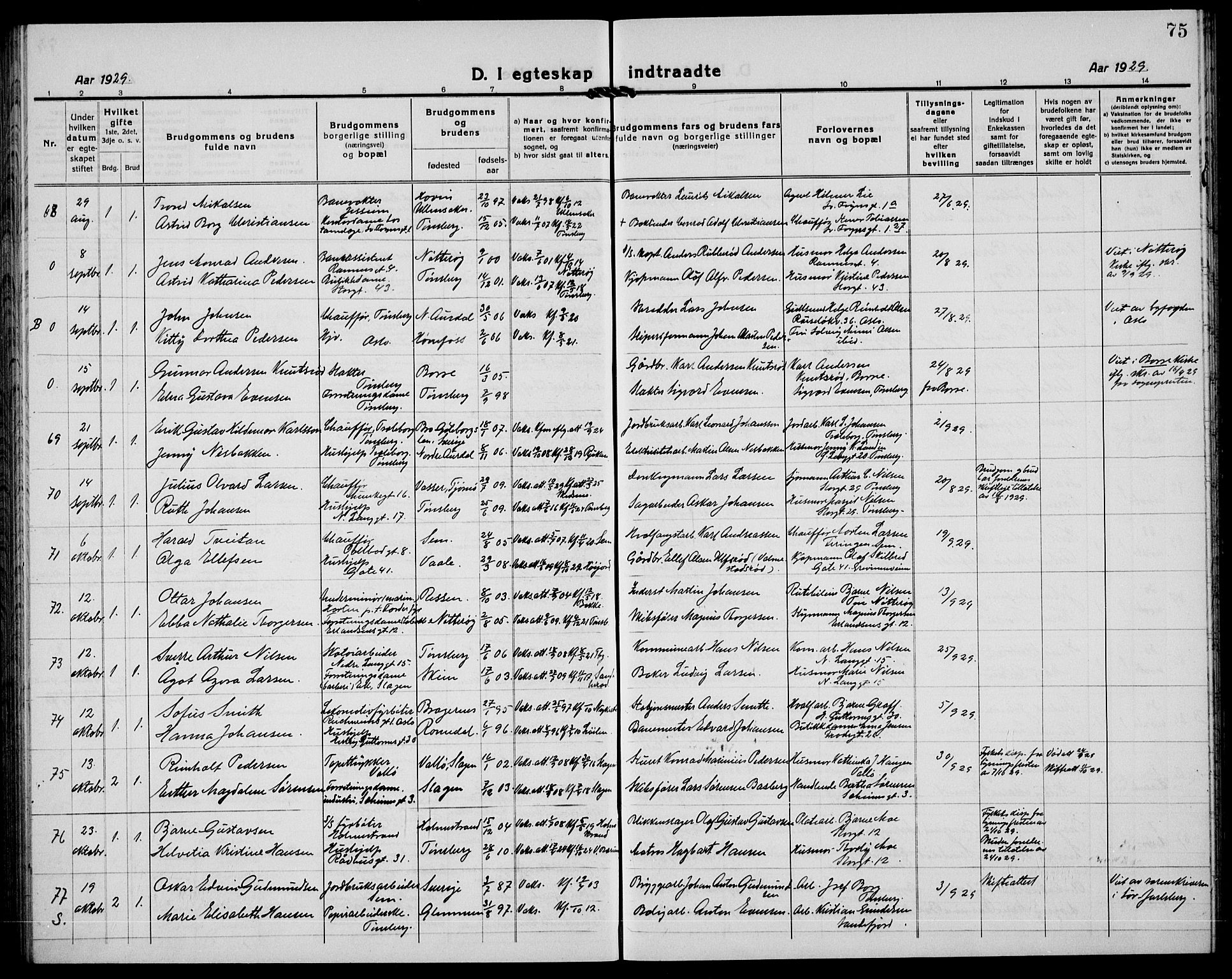 Tønsberg kirkebøker, AV/SAKO-A-330/G/Ga/L0016: Parish register (copy) no. 16, 1920-1933, p. 75