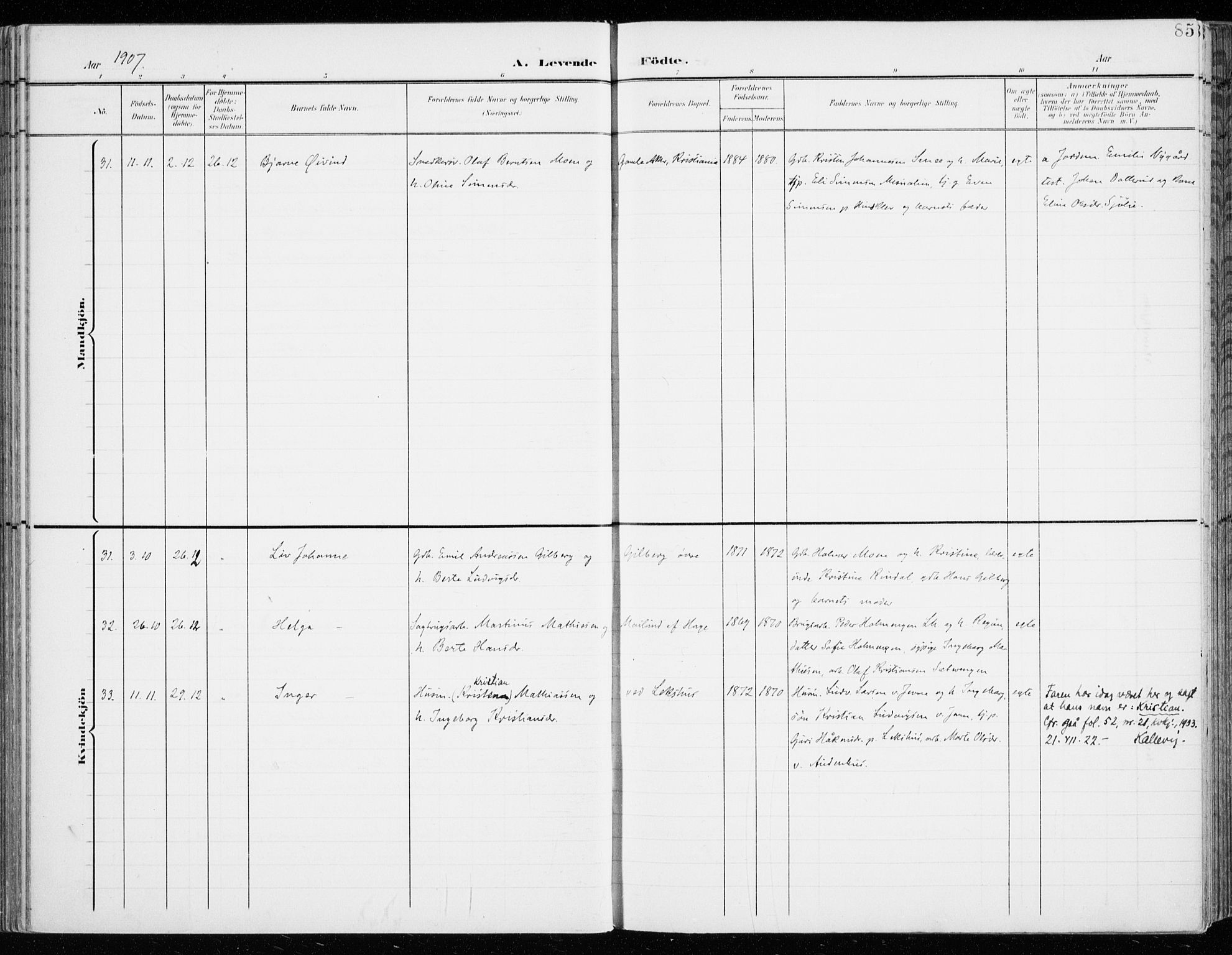 Fåberg prestekontor, AV/SAH-PREST-086/H/Ha/Haa/L0011: Parish register (official) no. 11, 1899-1913, p. 85