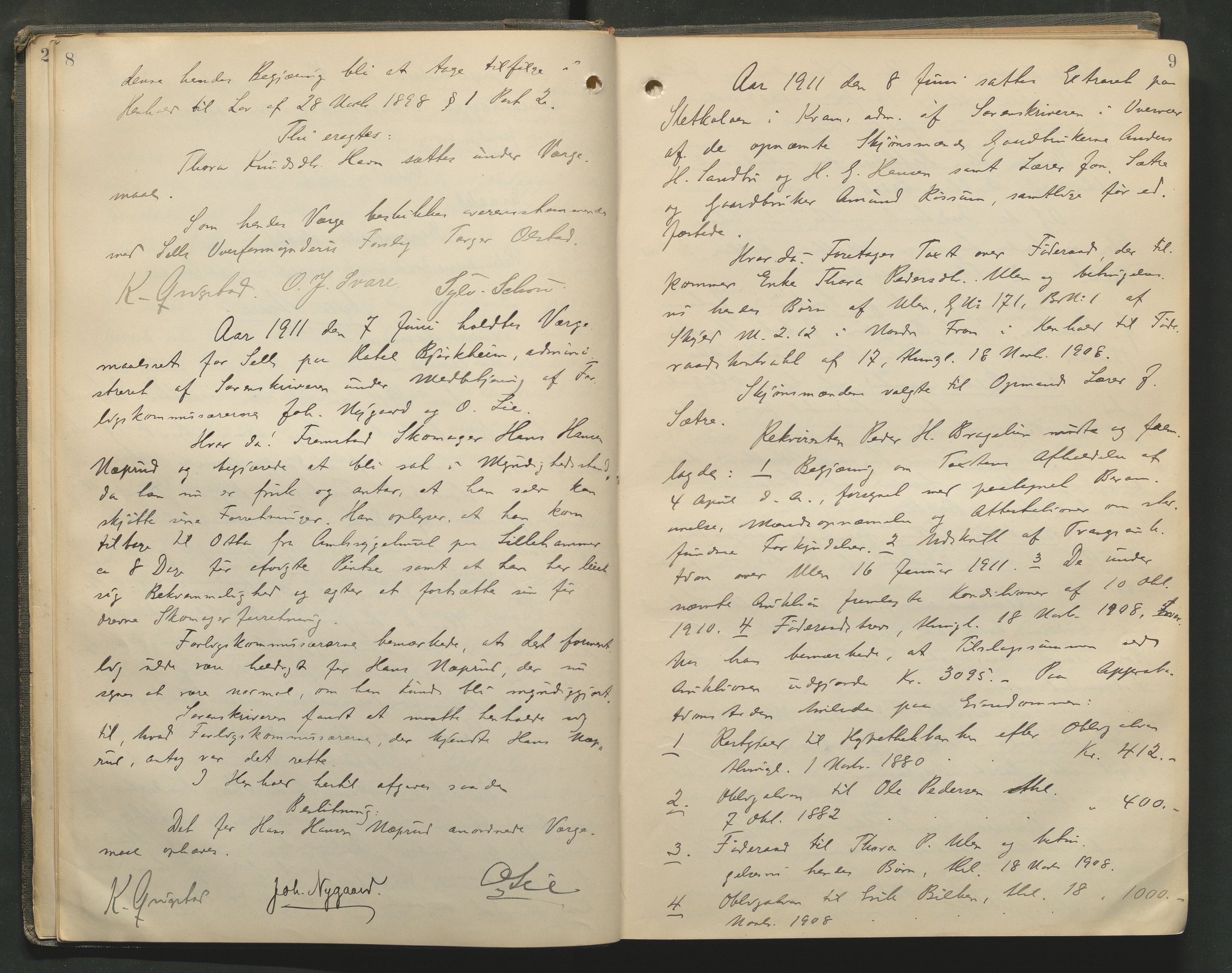 Nord-Gudbrandsdal tingrett, AV/SAH-TING-002/G/Gc/Gcb/L0009: Ekstrarettsprotokoll for åstedssaker, 1910-1913, p. 8-9