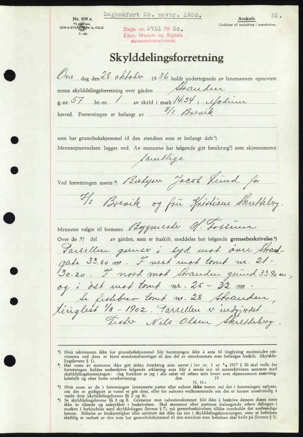 Eiker, Modum og Sigdal sorenskriveri, SAKO/A-123/G/Ga/Gab/L0034: Mortgage book no. A4, 1936-1937, Diary no: : 2751/1936