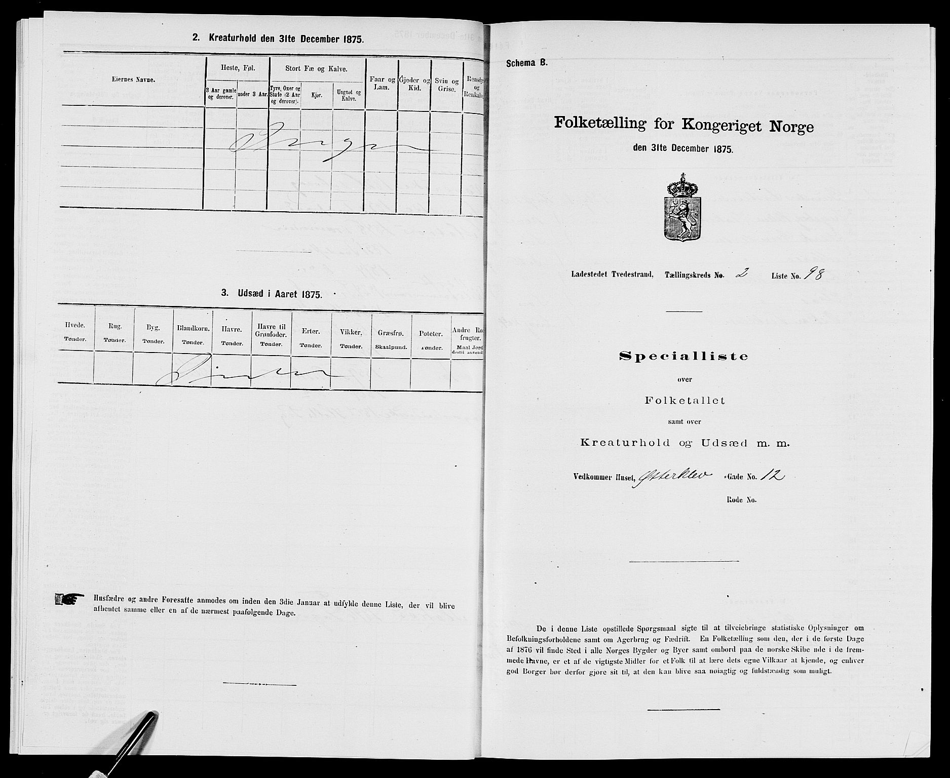 SAK, 1875 census for 0902B Holt/Tvedestrand, 1875, p. 212