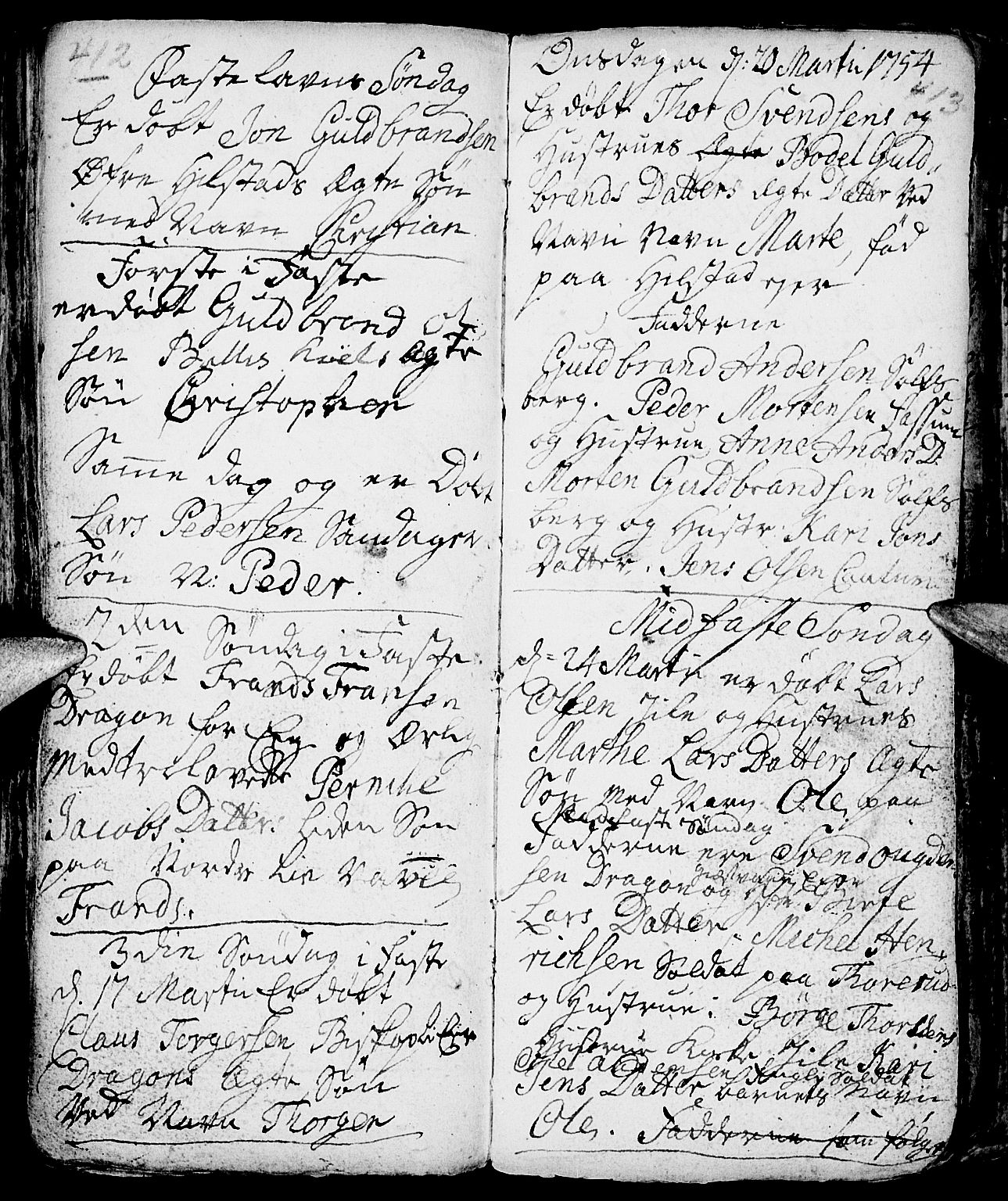 Nes prestekontor, Hedmark, AV/SAH-PREST-020/L/La/L0001: Parish register (copy) no. 1, 1663-1784, p. 412-413