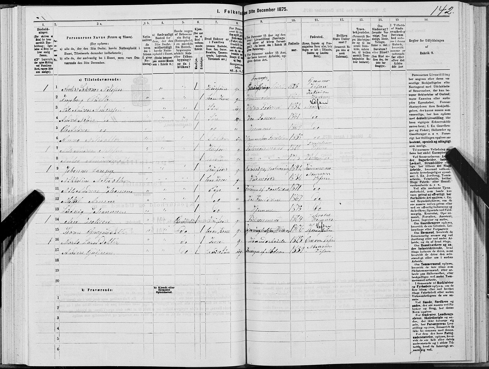 SAT, 1875 census for 1824L Vefsn/Vefsn, 1875, p. 3142