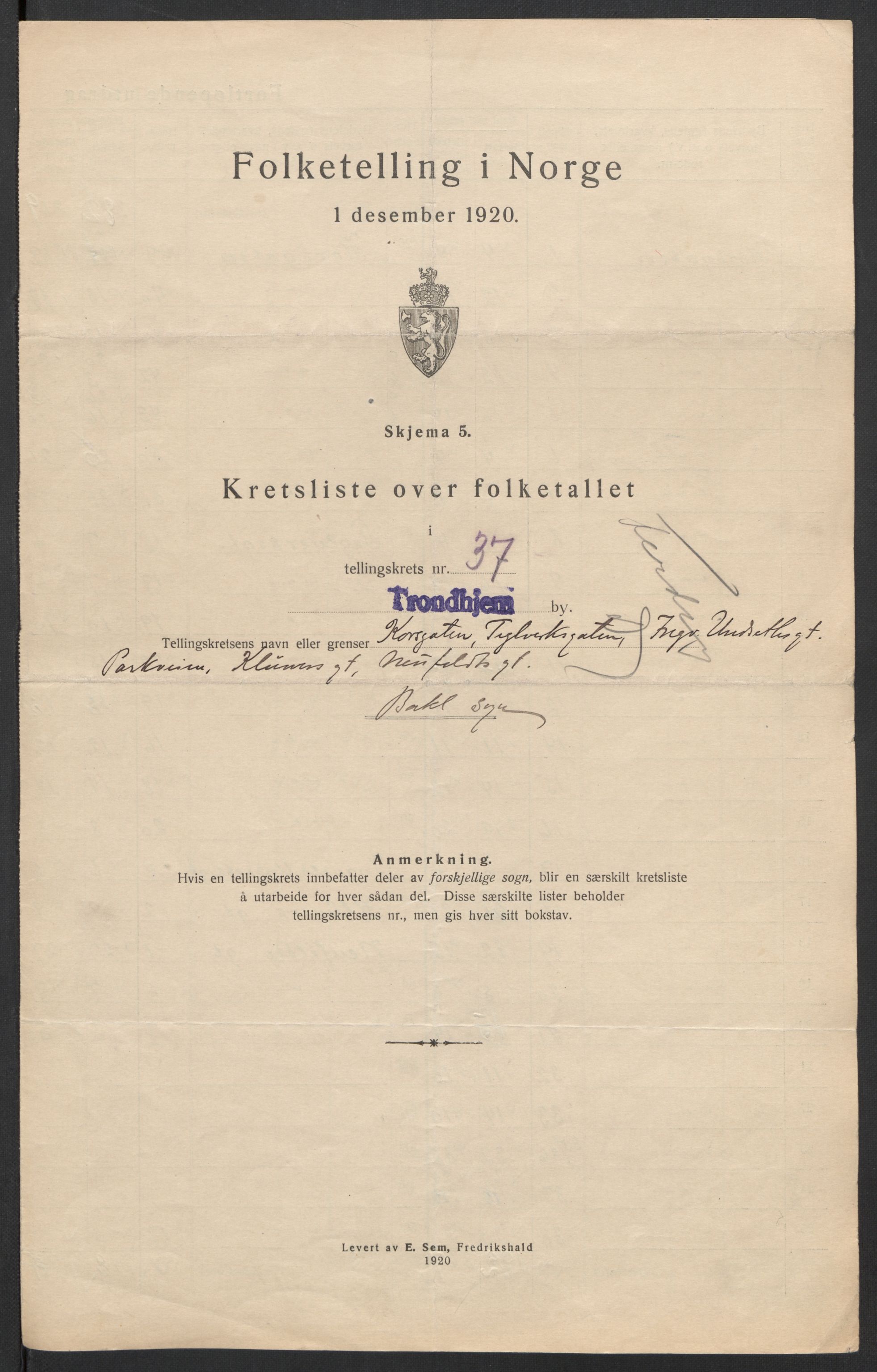 SAT, 1920 census for Trondheim, 1920, p. 125