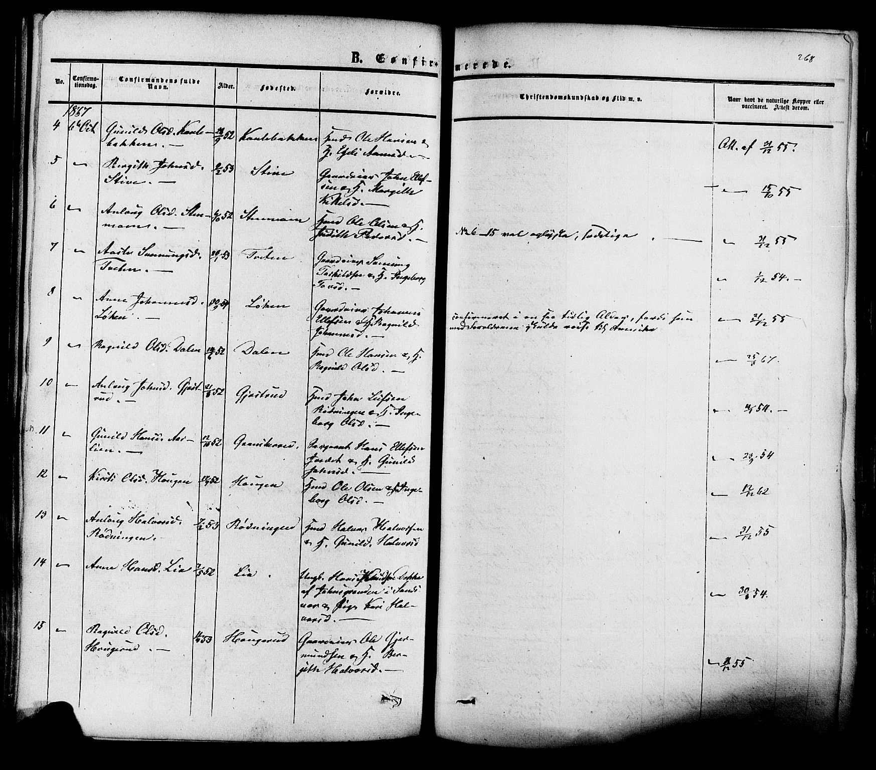 Heddal kirkebøker, AV/SAKO-A-268/F/Fa/L0007: Parish register (official) no. I 7, 1855-1877, p. 268