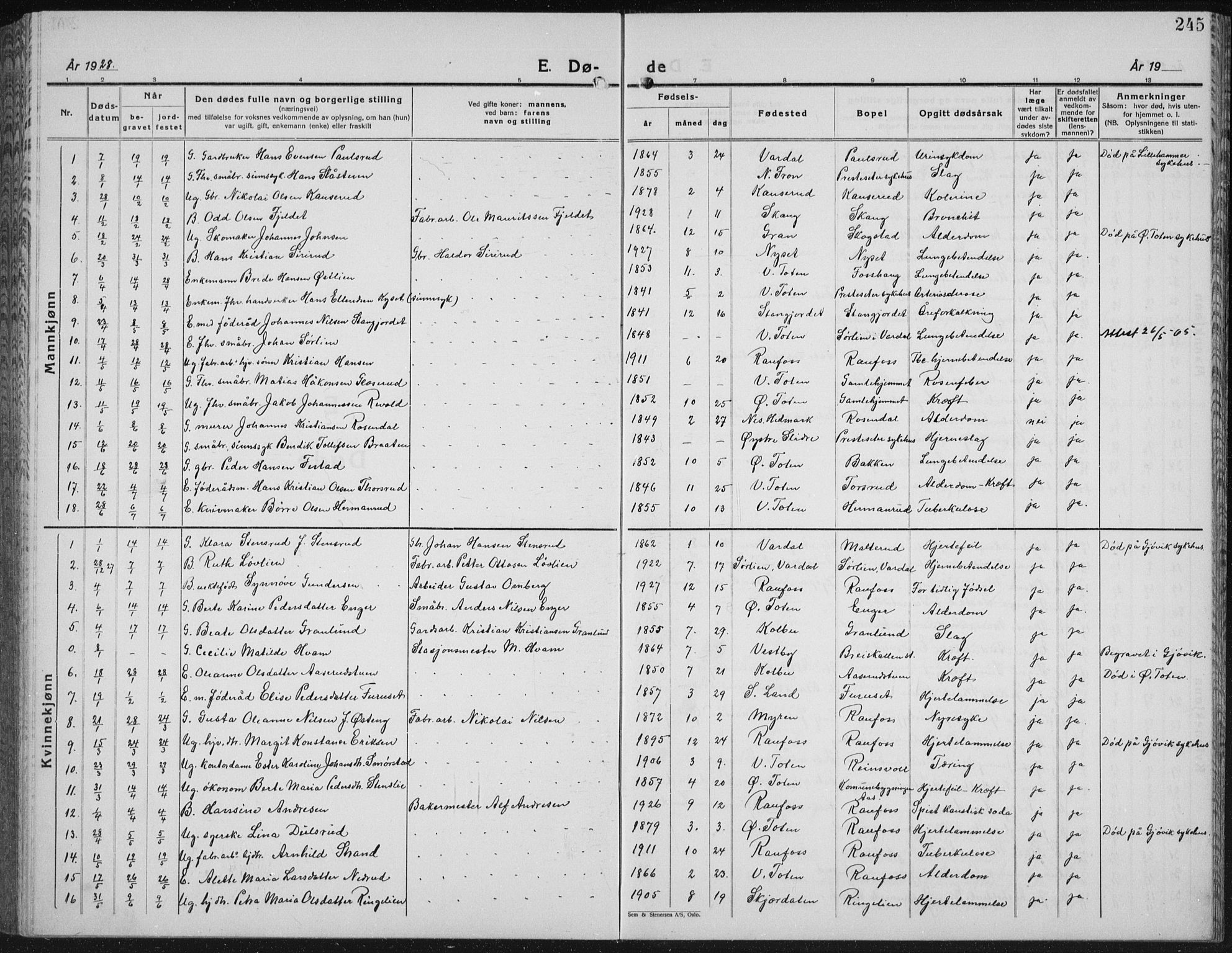 Vestre Toten prestekontor, AV/SAH-PREST-108/H/Ha/Hab/L0018: Parish register (copy) no. 18, 1928-1941, p. 245