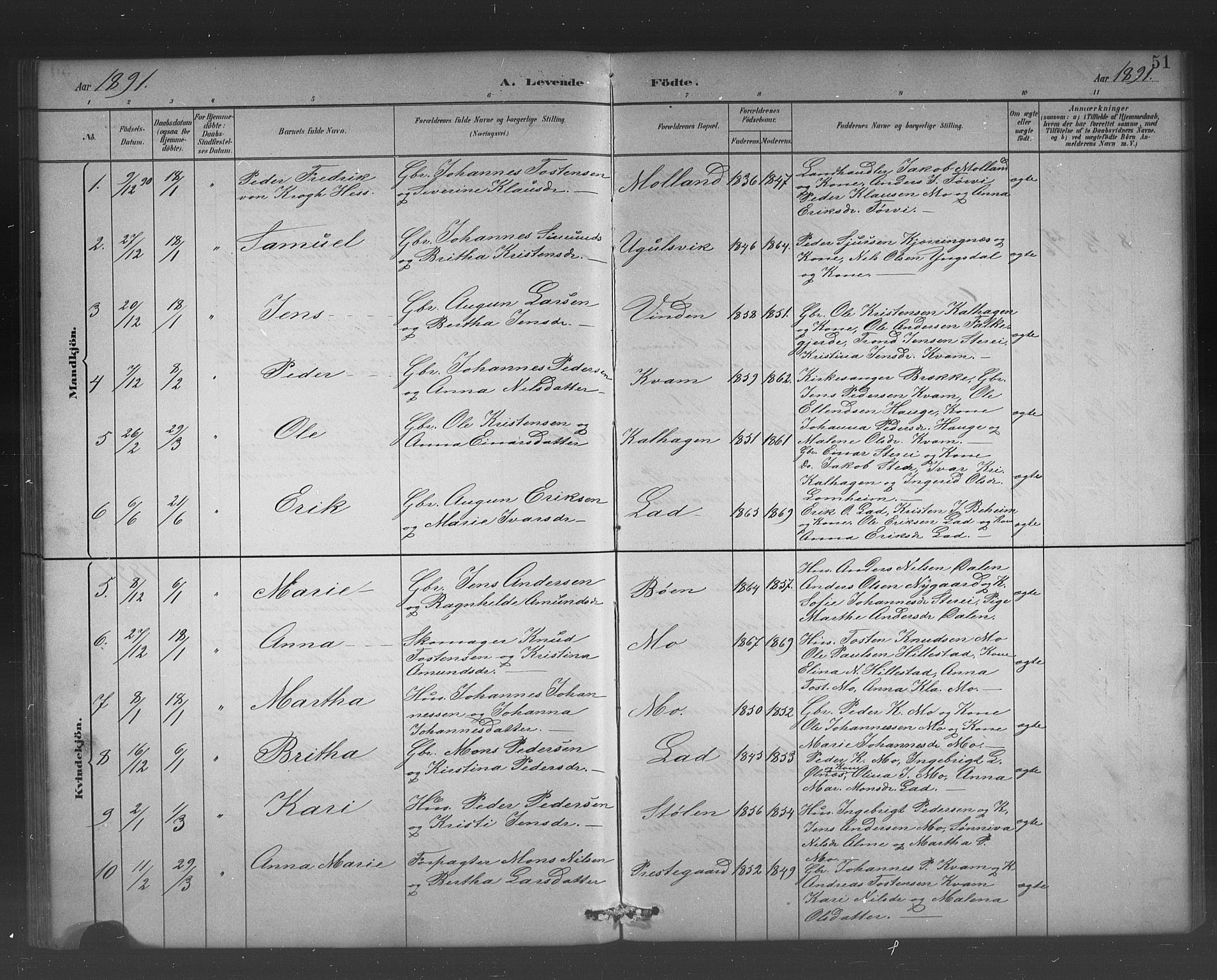 Hafslo sokneprestembete, AV/SAB-A-80301/H/Hab/Habb/L0001: Parish register (copy) no. B 1, 1882-1908, p. 51