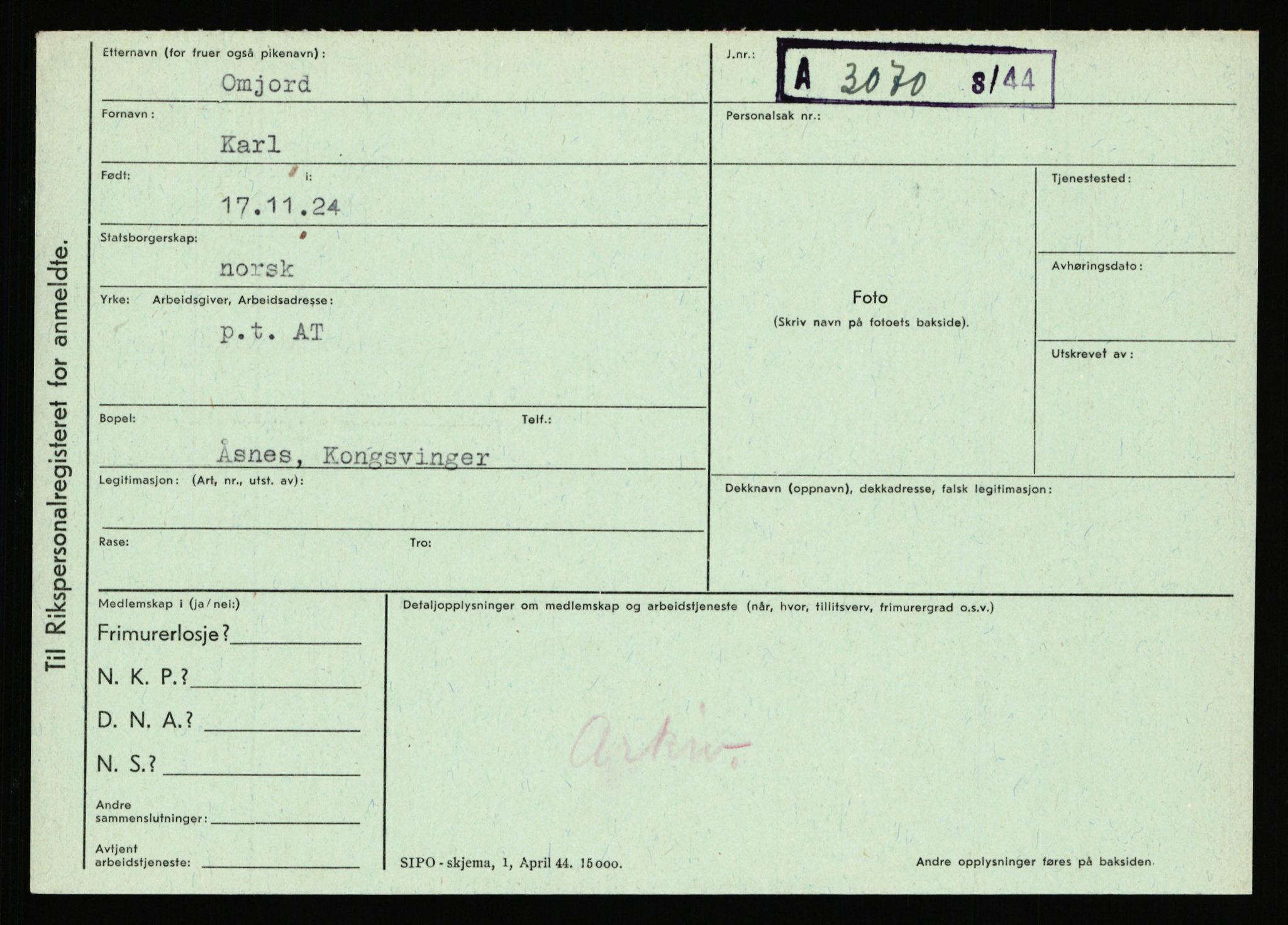 Statspolitiet - Hovedkontoret / Osloavdelingen, AV/RA-S-1329/C/Ca/L0012: Oanæs - Quistgaard	, 1943-1945, p. 2052