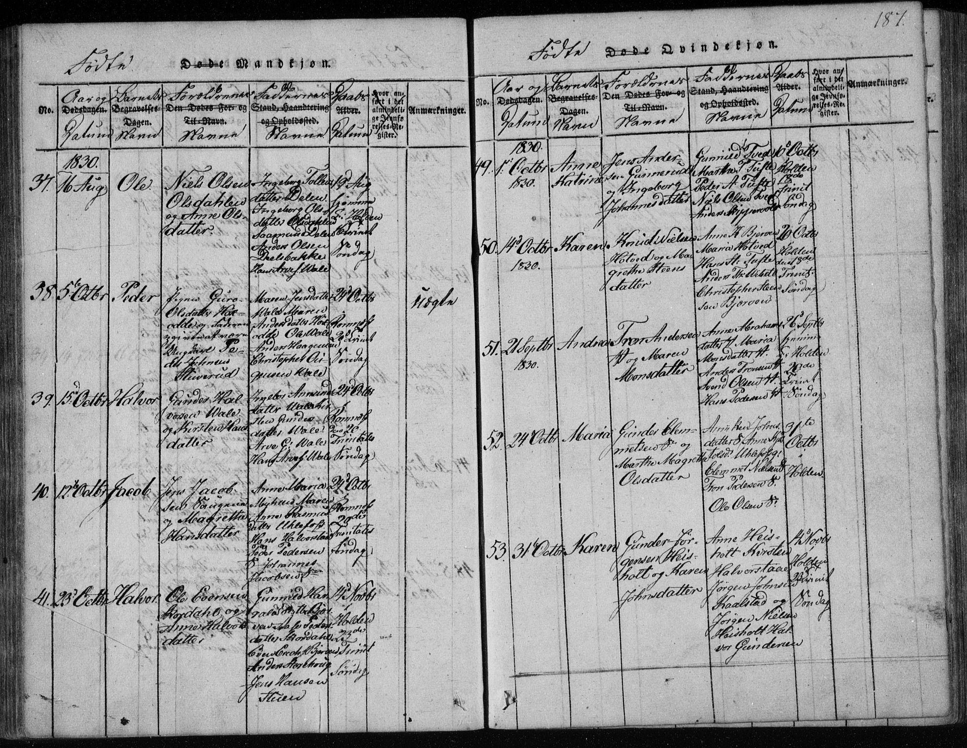 Holla kirkebøker, SAKO/A-272/F/Fa/L0003: Parish register (official) no. 3, 1815-1830, p. 187