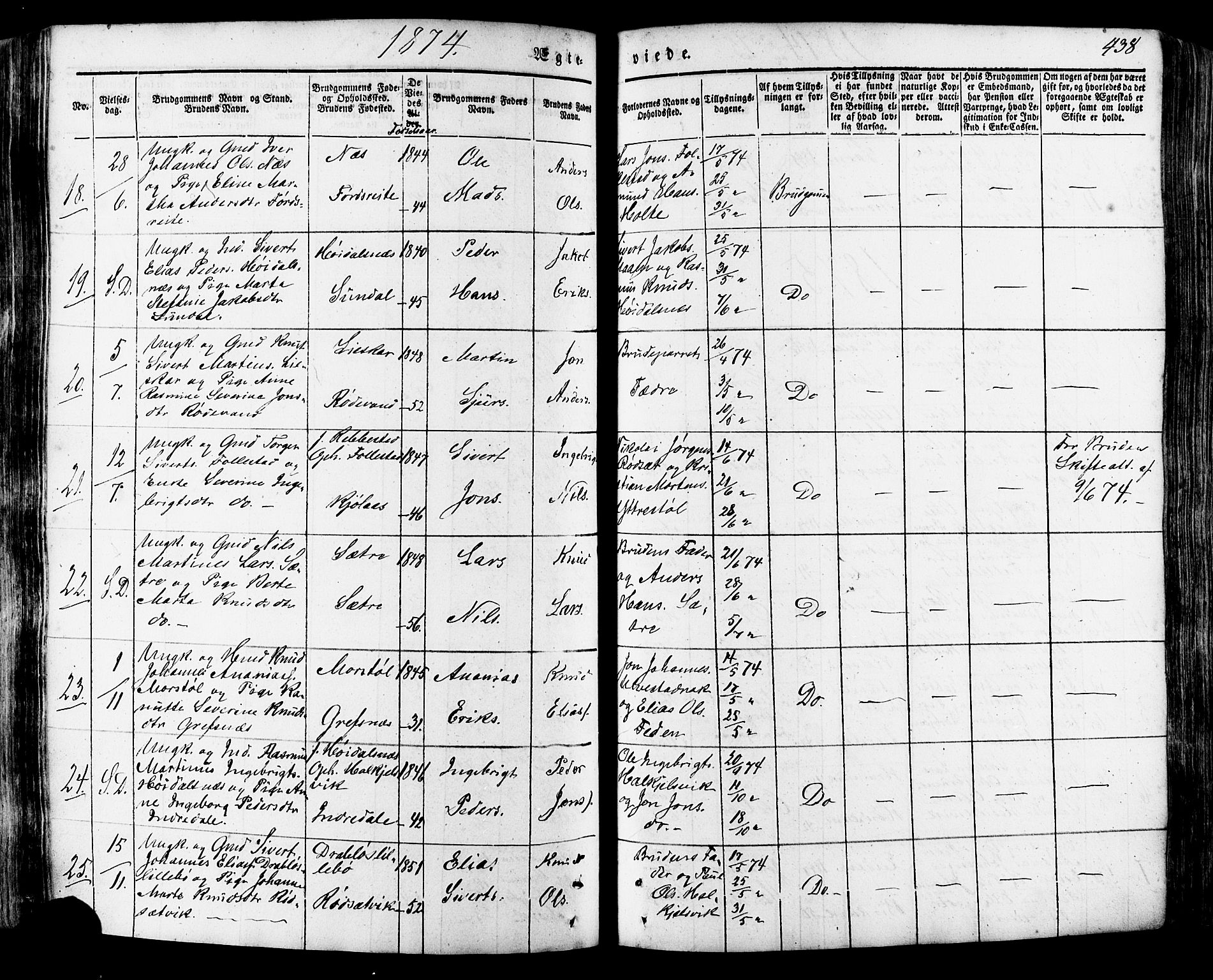 Ministerialprotokoller, klokkerbøker og fødselsregistre - Møre og Romsdal, SAT/A-1454/511/L0140: Parish register (official) no. 511A07, 1851-1878, p. 438