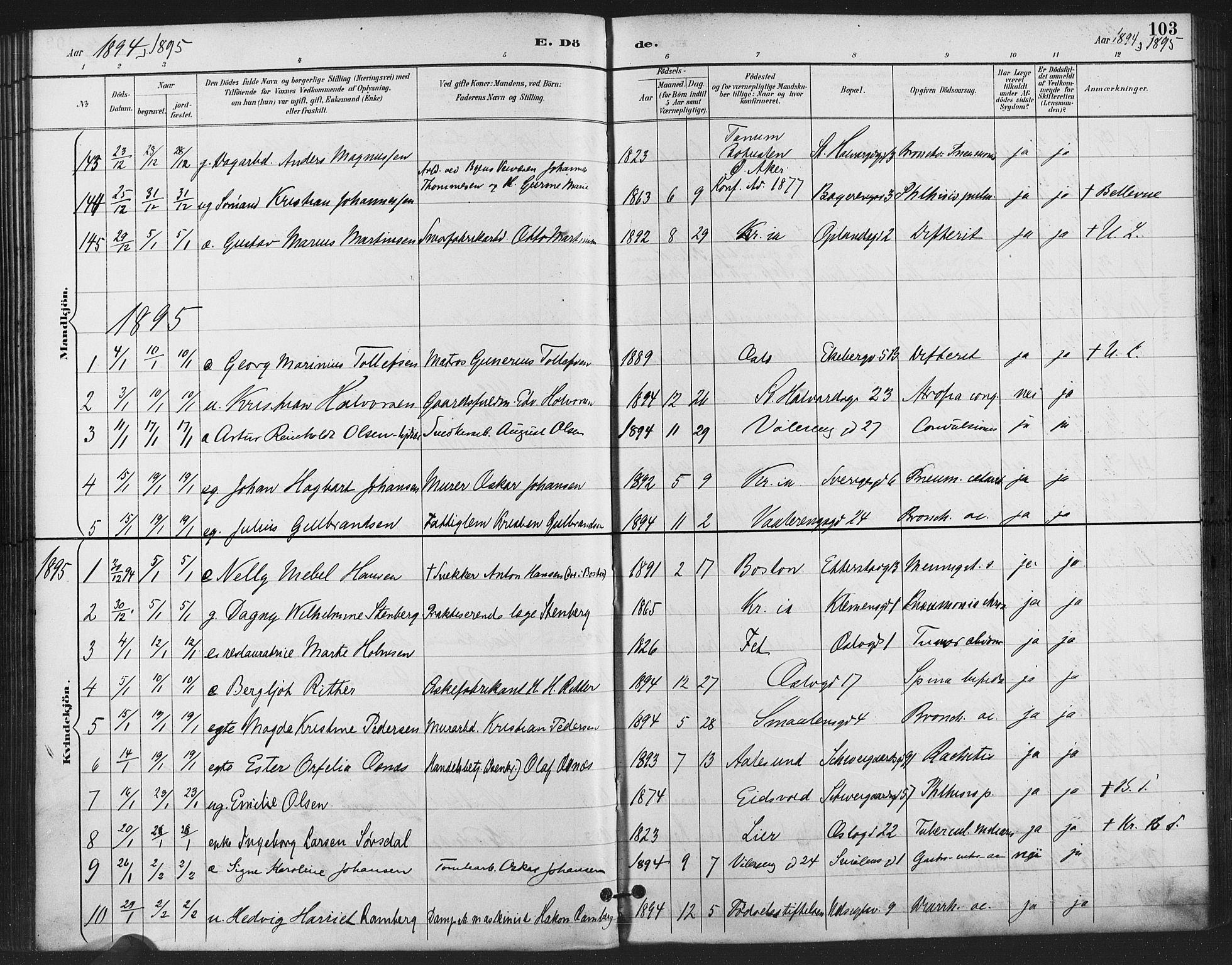 Gamlebyen prestekontor Kirkebøker, SAO/A-10884/F/Fa/L0009: Parish register (official) no. 9, 1888-1909, p. 103