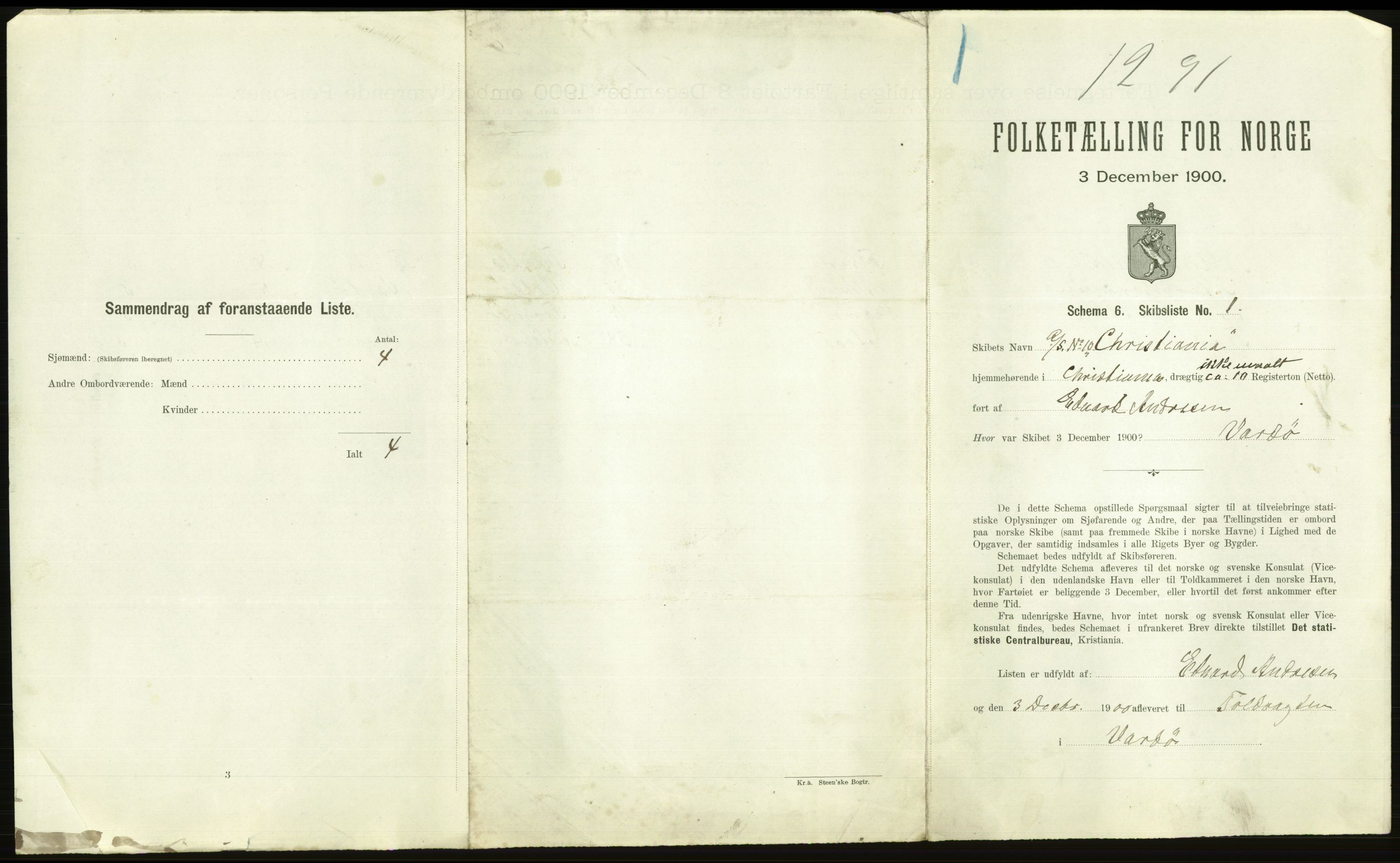 RA, 1900 Census - ship lists from ships in Norwegian harbours, harbours abroad and at sea, 1900, p. 2803