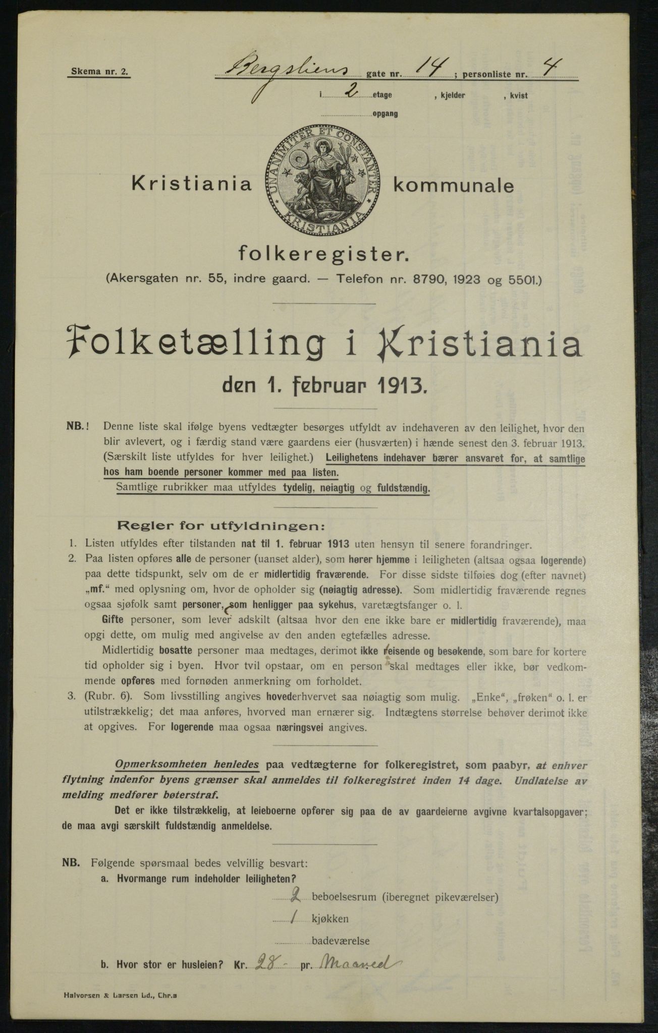 OBA, Municipal Census 1913 for Kristiania, 1913, p. 4162